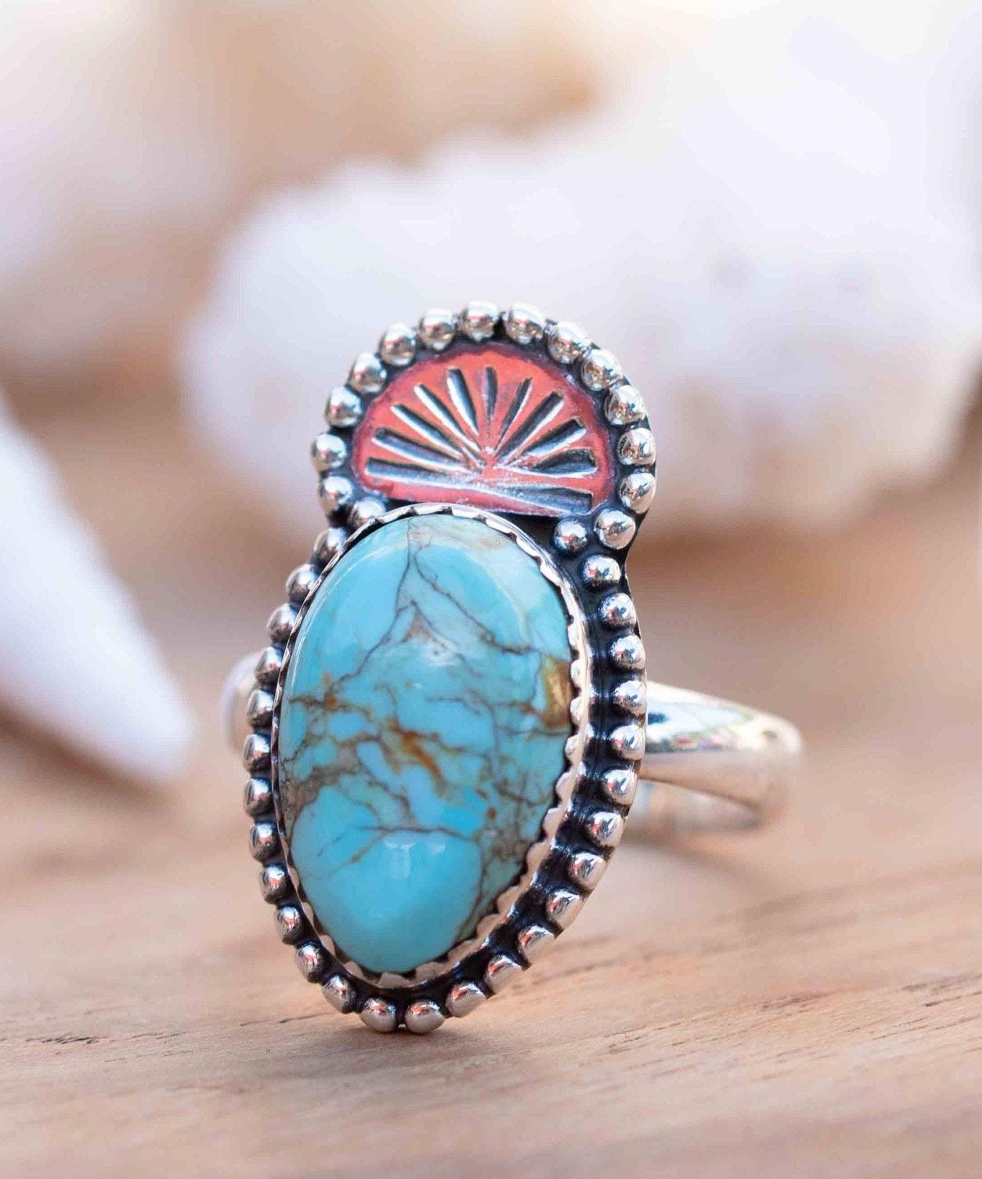 Turquoise Ring ~ oval shape ~Sterling Silver 925 ~ Handmade ~ Gemstone ~ Statement~ December Birthstone Boho * MR285