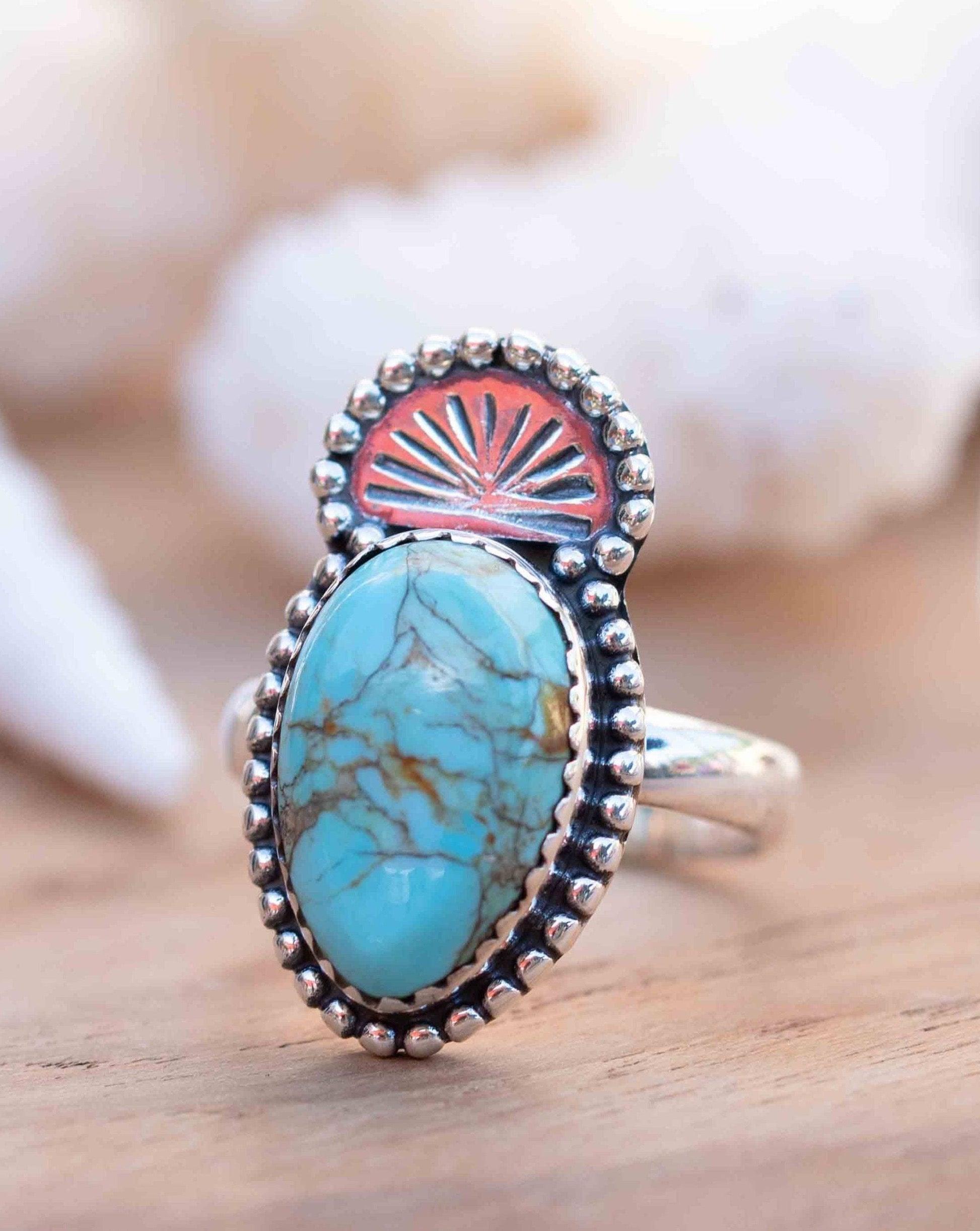 Turquoise Ring ~ oval shape ~Sterling Silver 925 ~ Handmade ~ Gemstone ~ Statement~ December Birthstone Boho * MR285