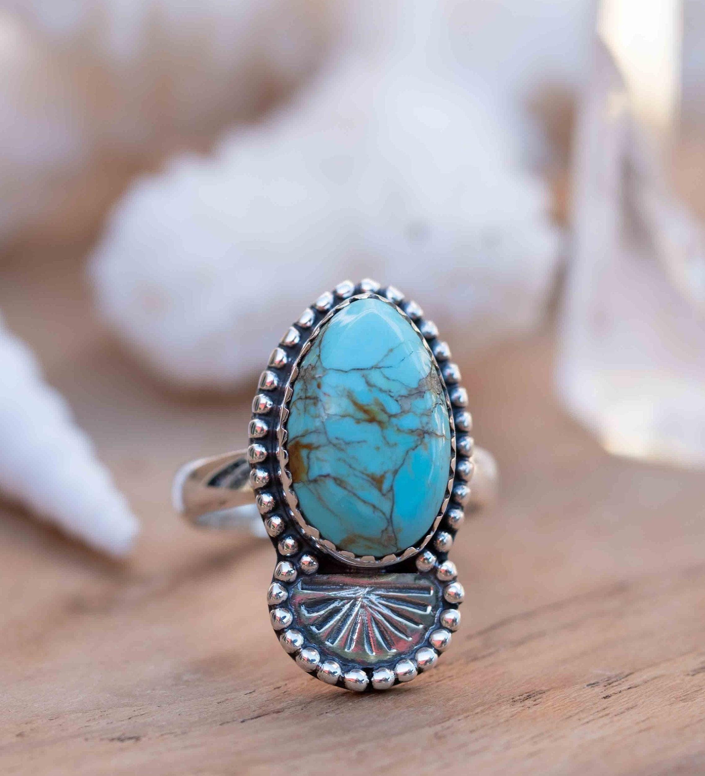 Turquoise Ring ~ oval shape ~Sterling Silver 925 ~ Handmade ~ Gemstone ~ Statement~ December Birthstone Boho * MR285