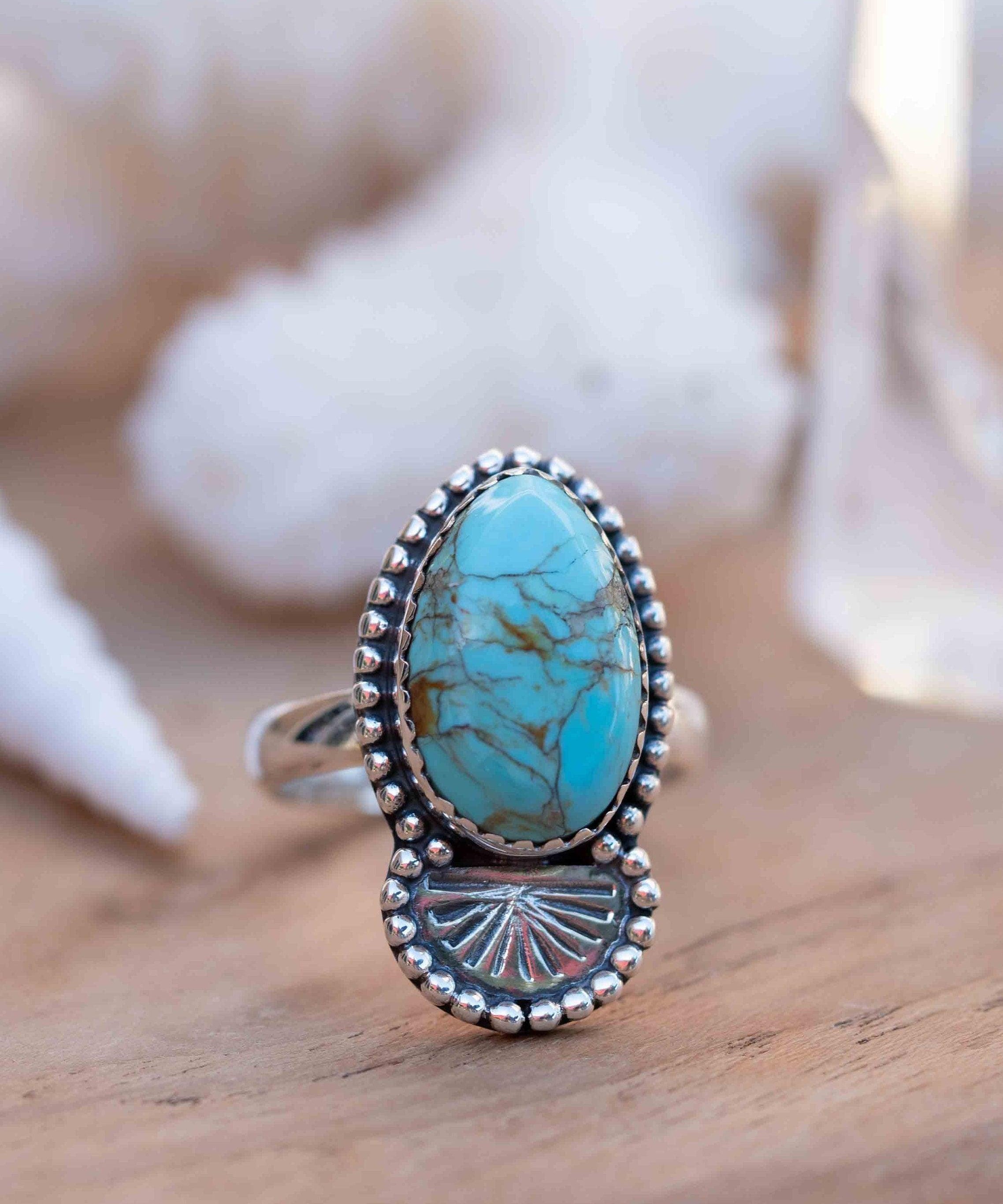 Turquoise Ring ~ oval shape ~Sterling Silver 925 ~ Handmade ~ Gemstone ~ Statement~ December Birthstone Boho * MR285