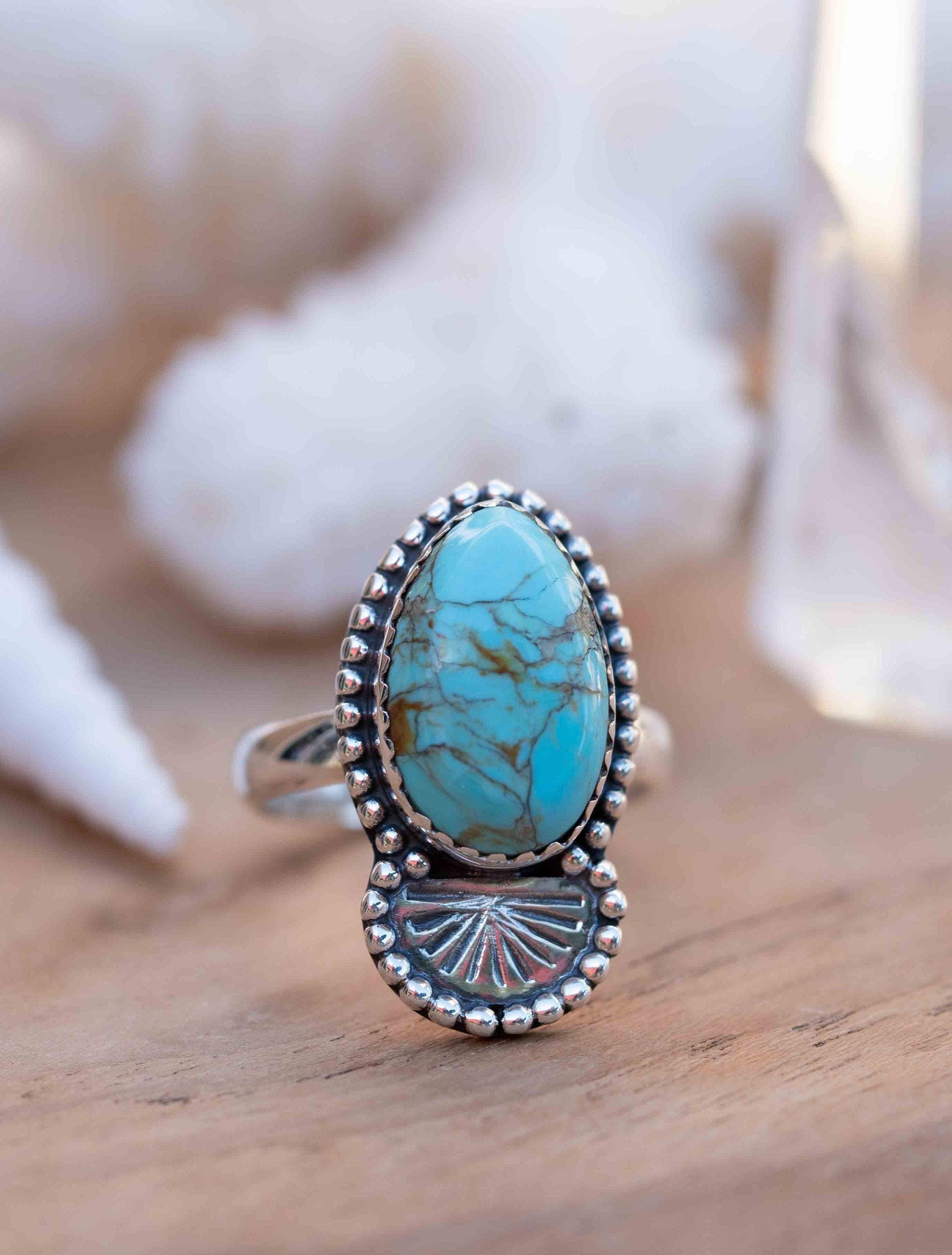Turquoise Ring ~ oval shape ~Sterling Silver 925 ~ Handmade ~ Gemstone ~ Statement~ December Birthstone Boho * MR285