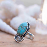 Turquoise Ring ~ oval shape ~Sterling Silver 925 ~ Handmade ~ Gemstone ~ Statement~ December Birthstone Boho * MR285