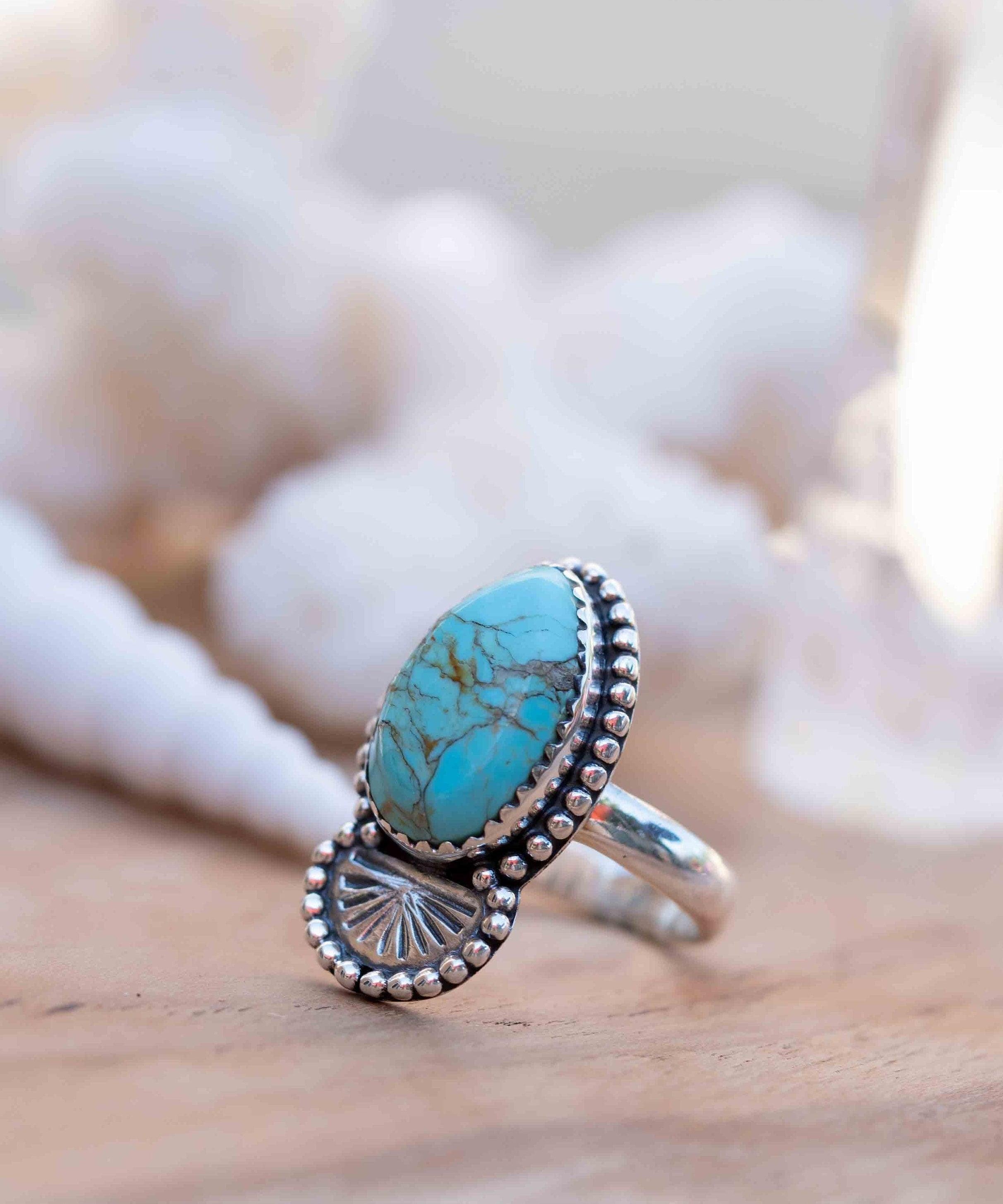 Turquoise Ring ~ oval shape ~Sterling Silver 925 ~ Handmade ~ Gemstone ~ Statement~ December Birthstone Boho * MR285