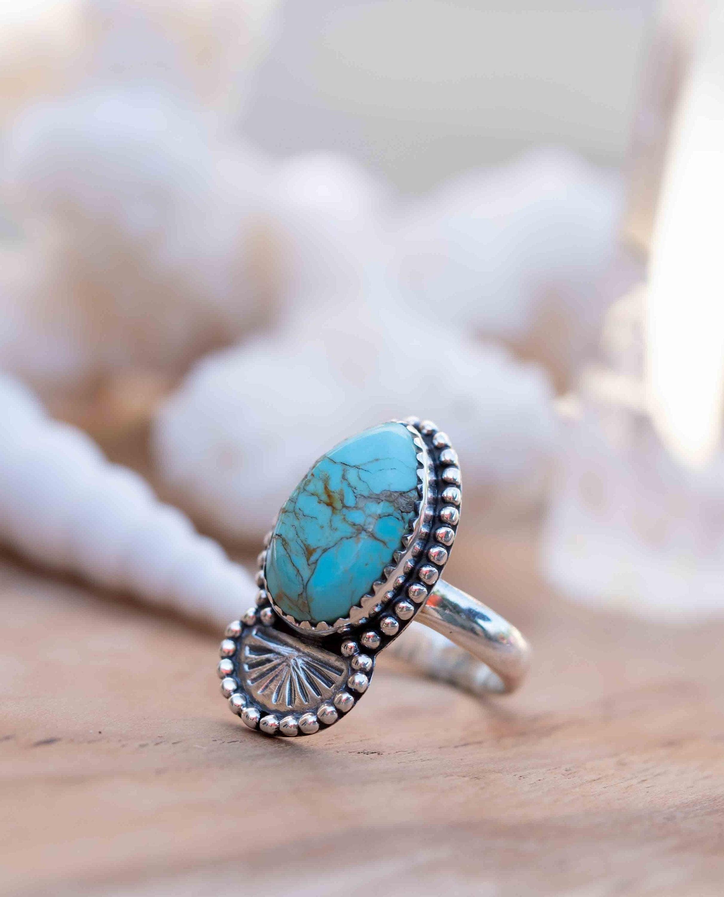 Turquoise Ring ~ oval shape ~Sterling Silver 925 ~ Handmade ~ Gemstone ~ Statement~ December Birthstone Boho * MR285