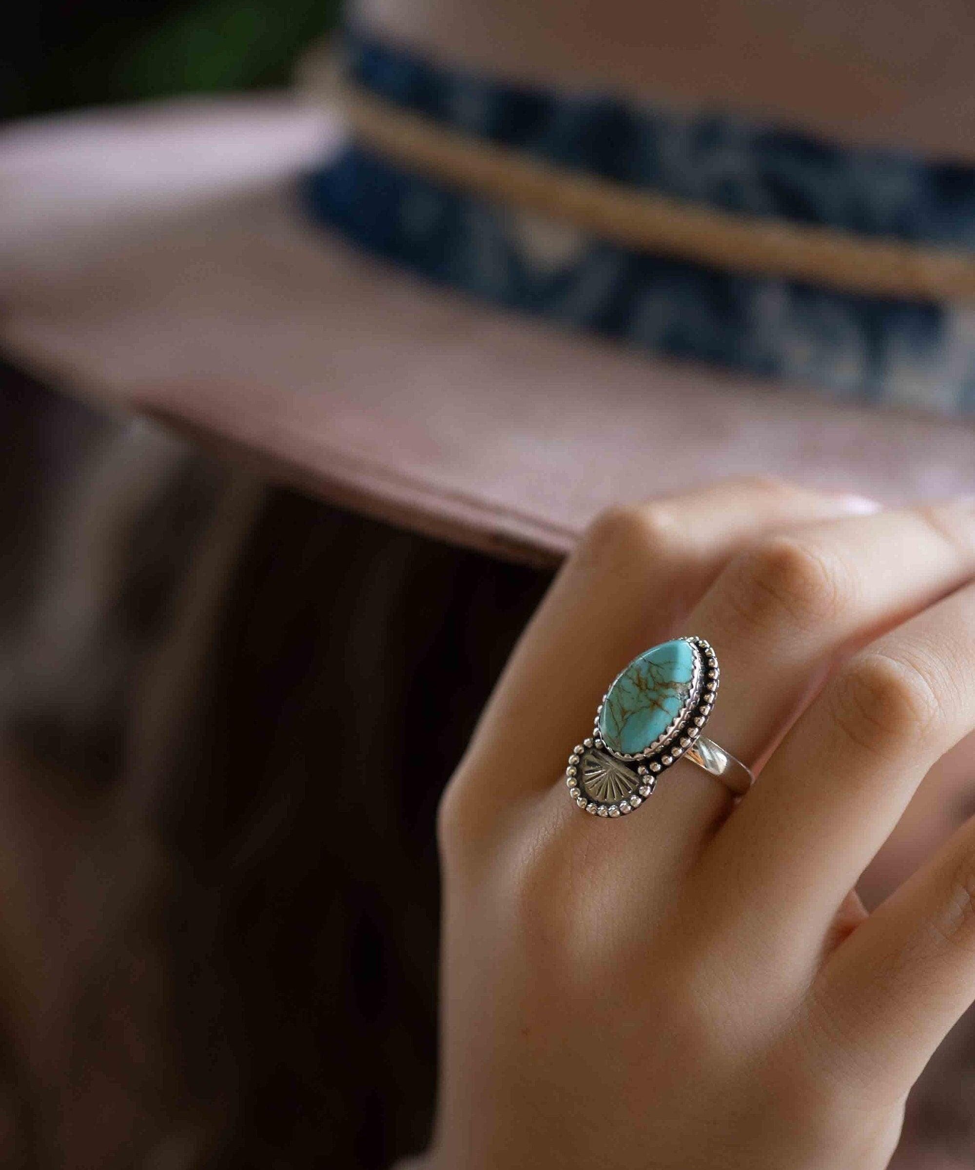 Turquoise Ring ~ oval shape ~Sterling Silver 925 ~ Handmade ~ Gemstone ~ Statement~ December Birthstone Boho * MR285