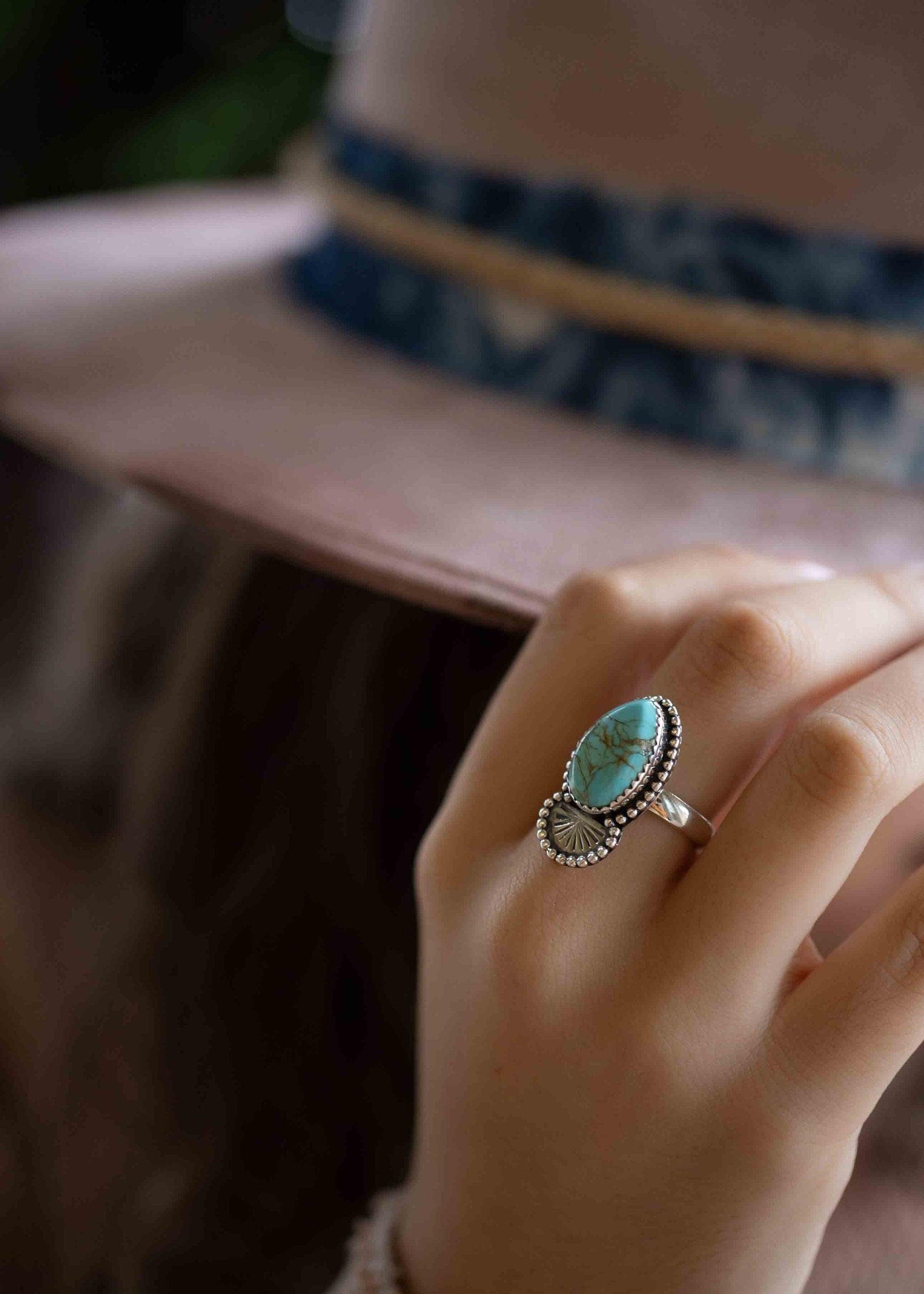 Turquoise Ring ~ oval shape ~Sterling Silver 925 ~ Handmade ~ Gemstone ~ Statement~ December Birthstone Boho * MR285