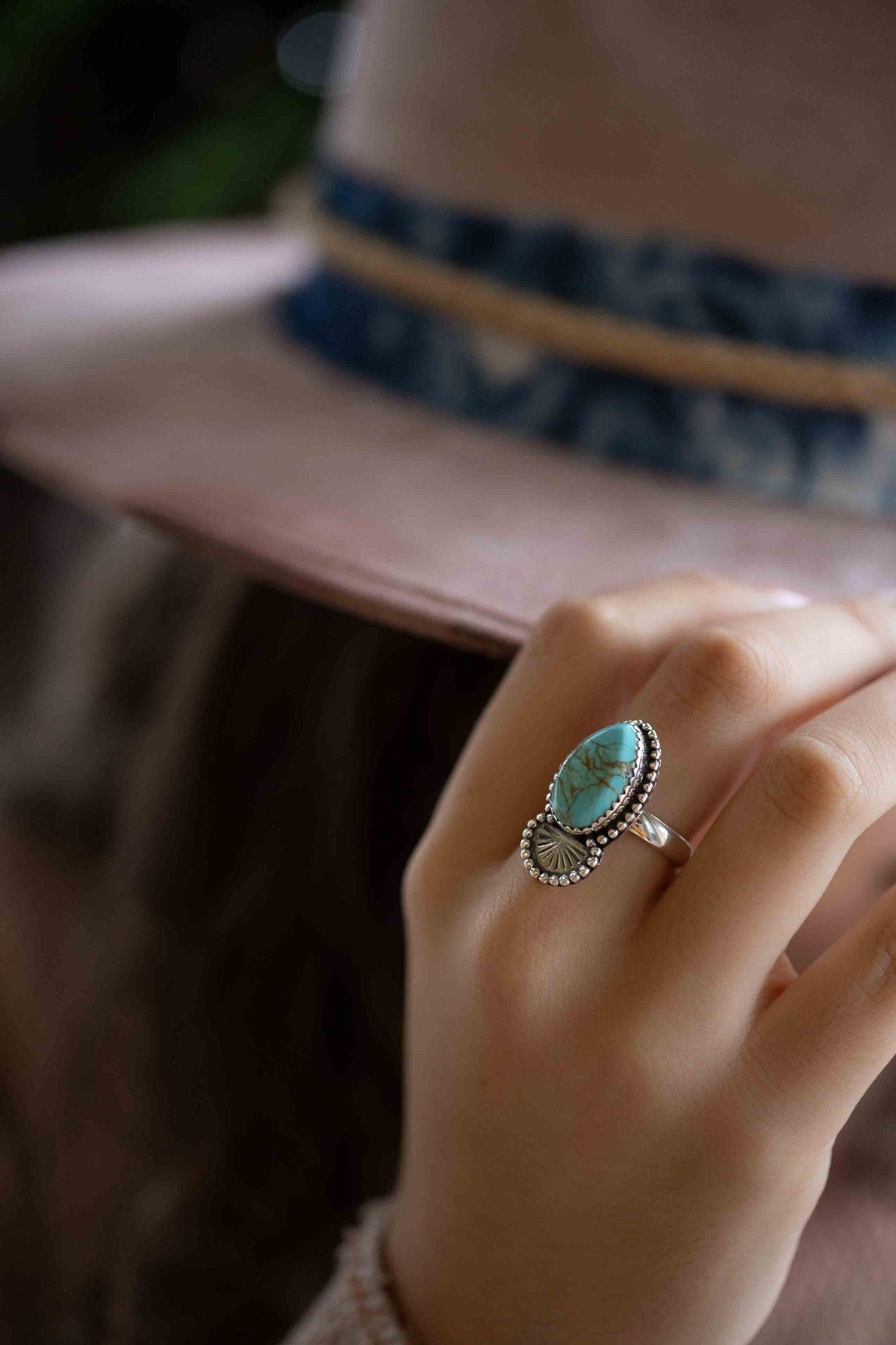 Turquoise Ring ~ oval shape ~Sterling Silver 925 ~ Handmade ~ Gemstone ~ Statement~ December Birthstone Boho * MR285