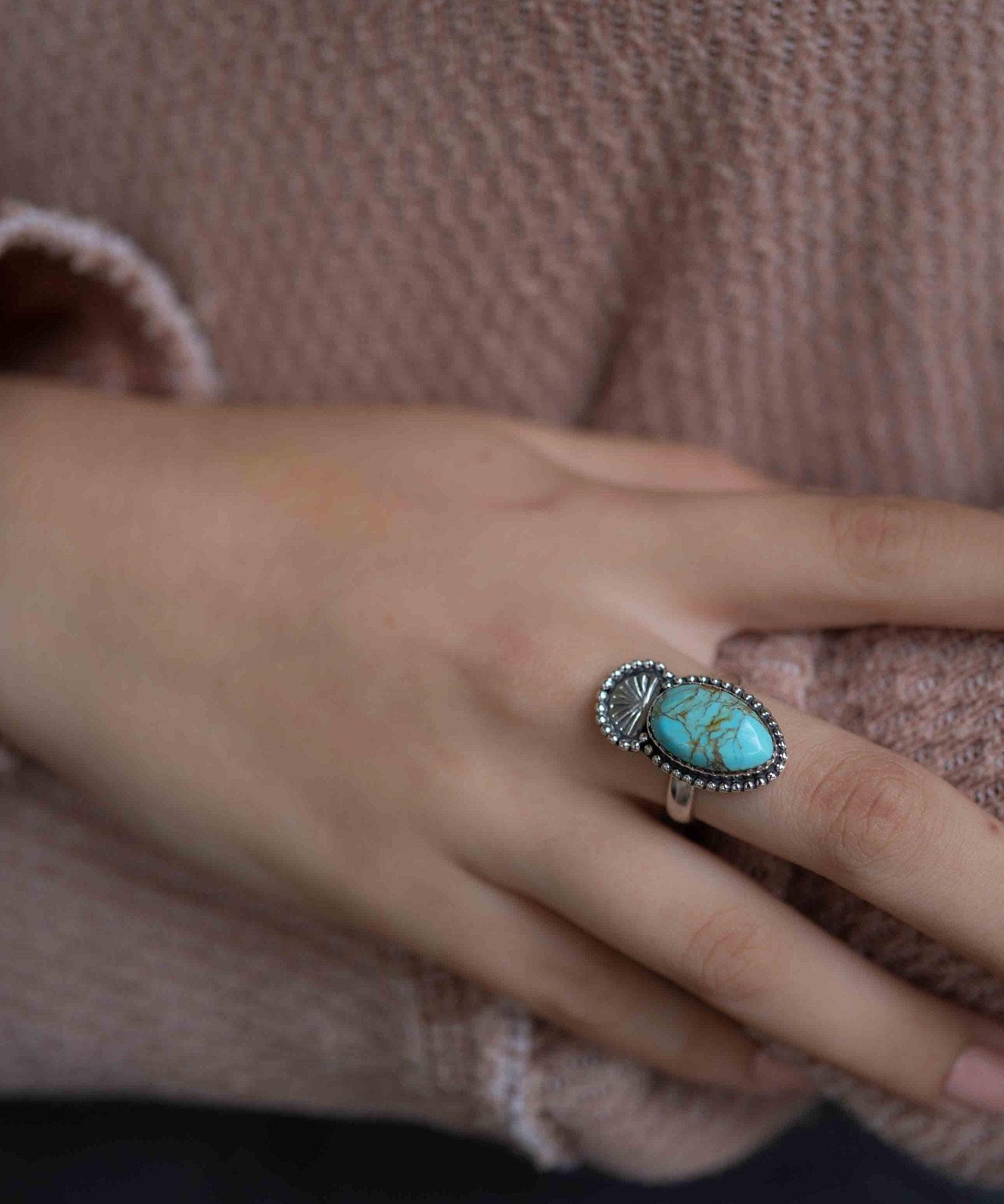Turquoise Ring ~ oval shape ~Sterling Silver 925 ~ Handmade ~ Gemstone ~ Statement~ December Birthstone Boho * MR285