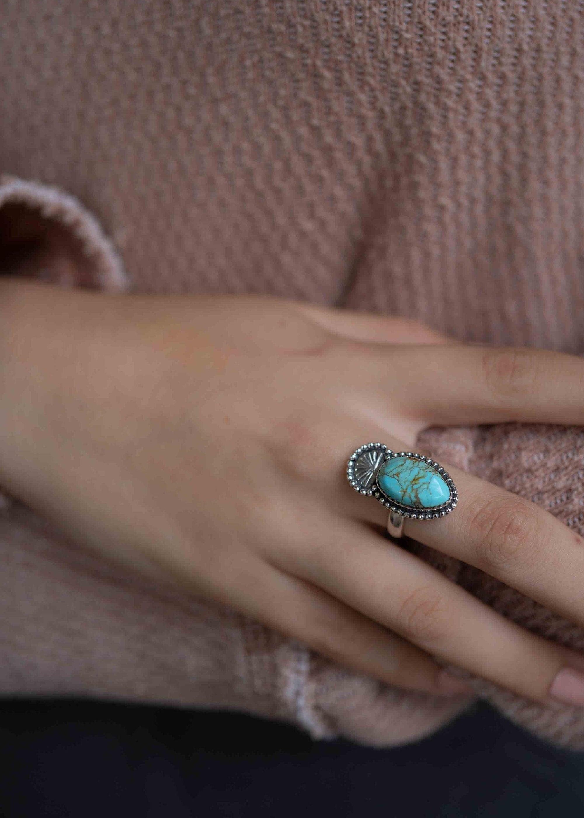 Turquoise Ring ~ oval shape ~Sterling Silver 925 ~ Handmade ~ Gemstone ~ Statement~ December Birthstone Boho * MR285