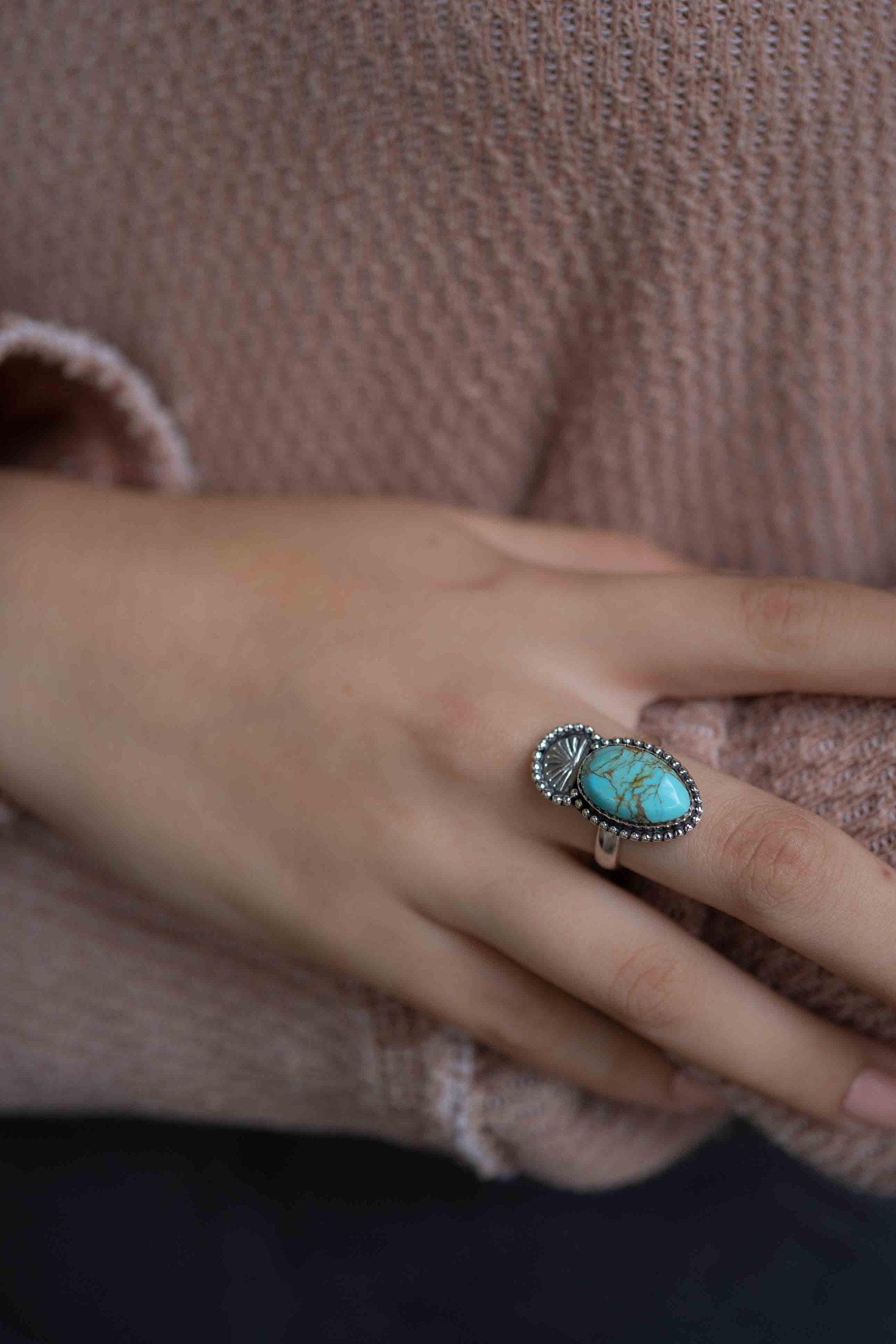Turquoise Ring ~ oval shape ~Sterling Silver 925 ~ Handmade ~ Gemstone ~ Statement~ December Birthstone Boho * MR285