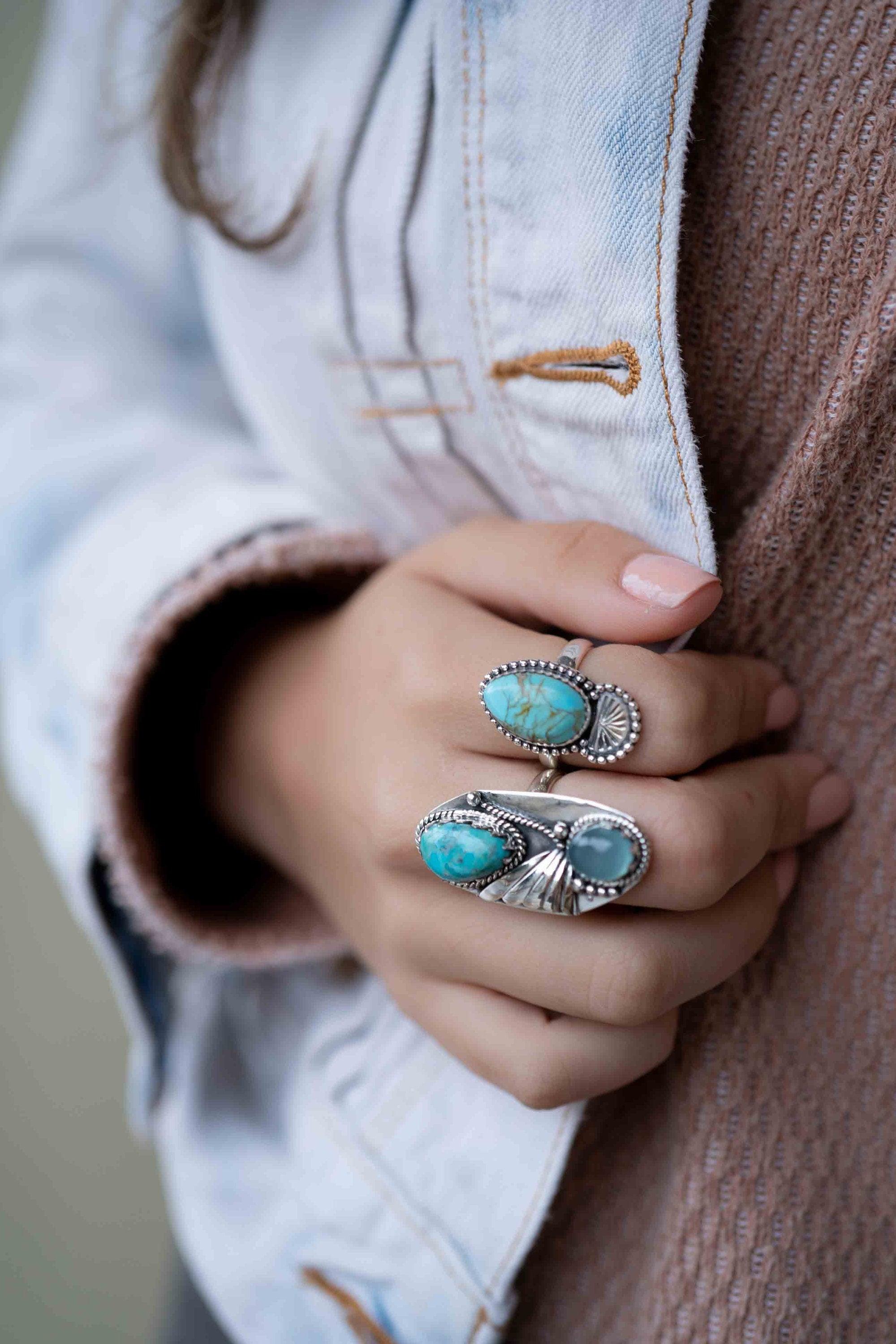 Turquoise Ring ~ oval shape ~Sterling Silver 925 ~ Handmade ~ Gemstone ~ Statement~ December Birthstone Boho * MR285
