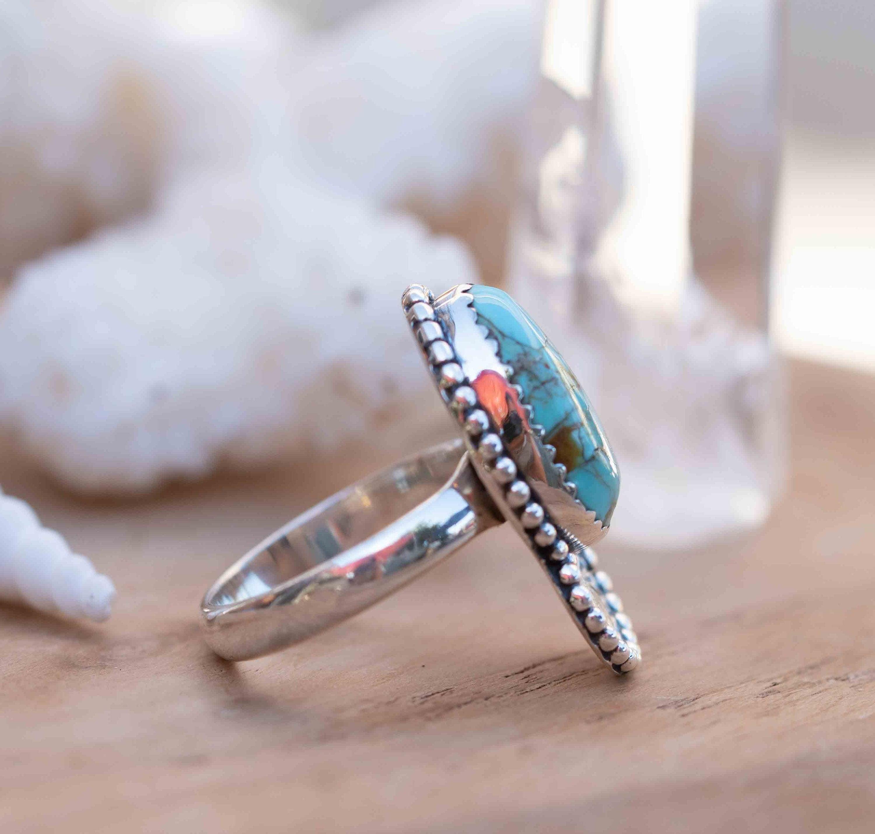 Turquoise Ring ~ oval shape ~Sterling Silver 925 ~ Handmade ~ Gemstone ~ Statement~ December Birthstone Boho * MR285