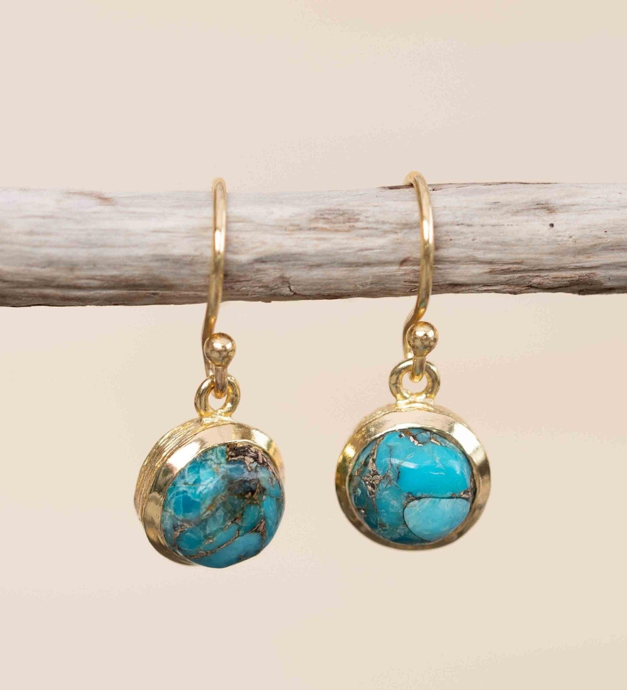Copper Turquoise Earrings ~ Dangle ~ Jewelry ~ 18k Gold Plated ~ Natural ~ Minimalist Everyday ~ Gift for Her ~ Boho ~ Hippie ~ ME200