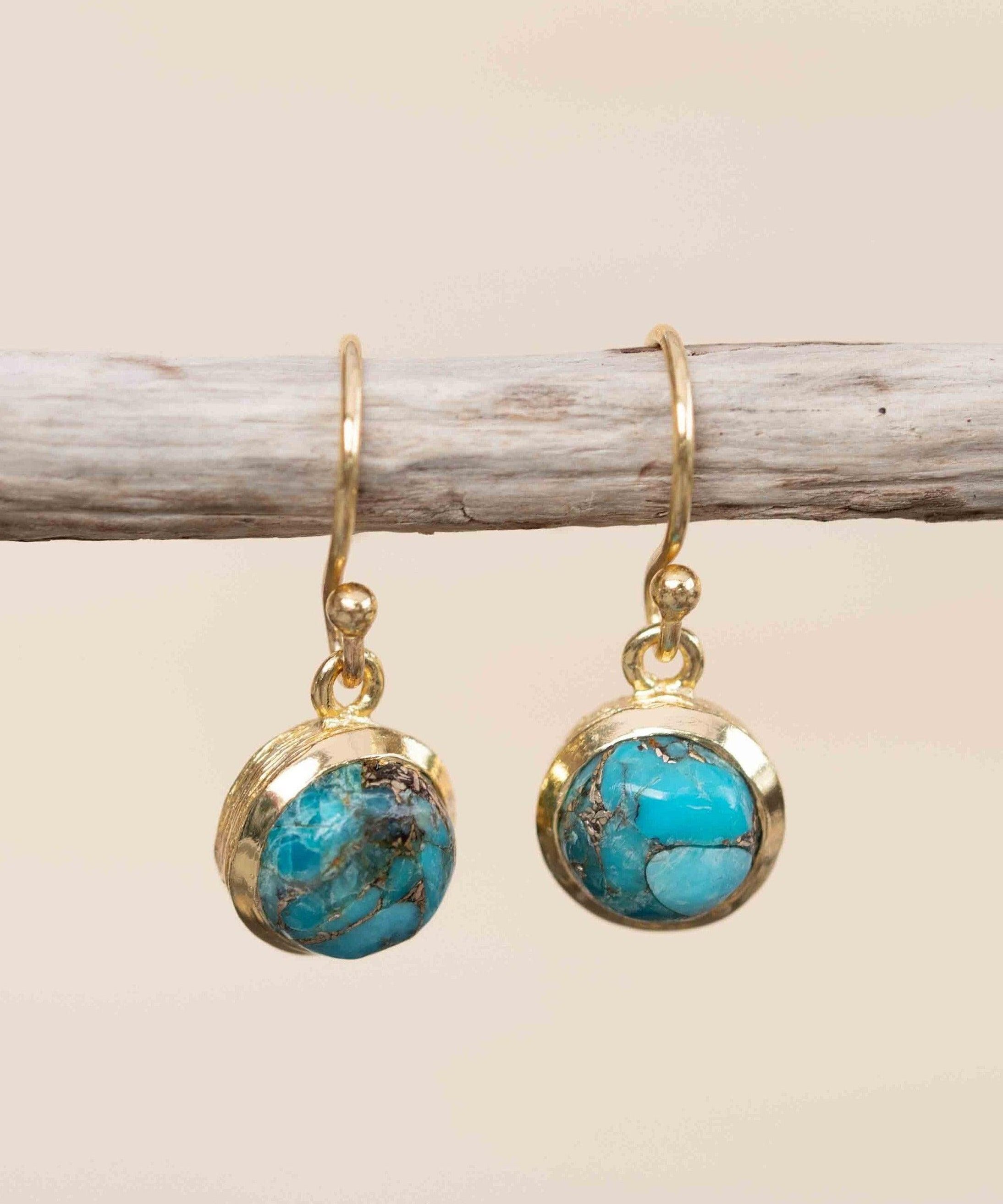 Copper Turquoise Earrings ~ Dangle ~ Jewelry ~ 18k Gold Plated ~ Natural ~ Minimalist Everyday ~ Gift for Her ~ Boho ~ Hippie ~ ME200