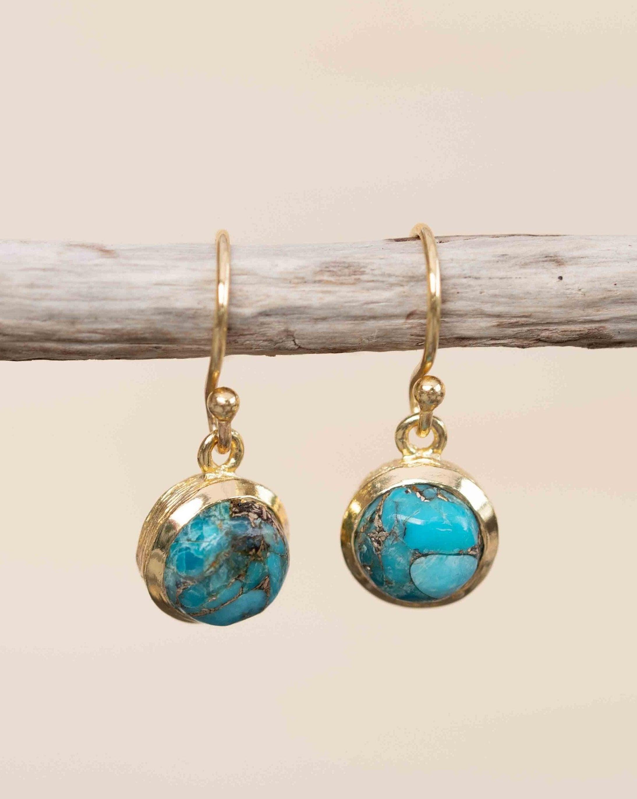 Copper Turquoise Earrings ~ Dangle ~ Jewelry ~ 18k Gold Plated ~ Natural ~ Minimalist Everyday ~ Gift for Her ~ Boho ~ Hippie ~ ME200