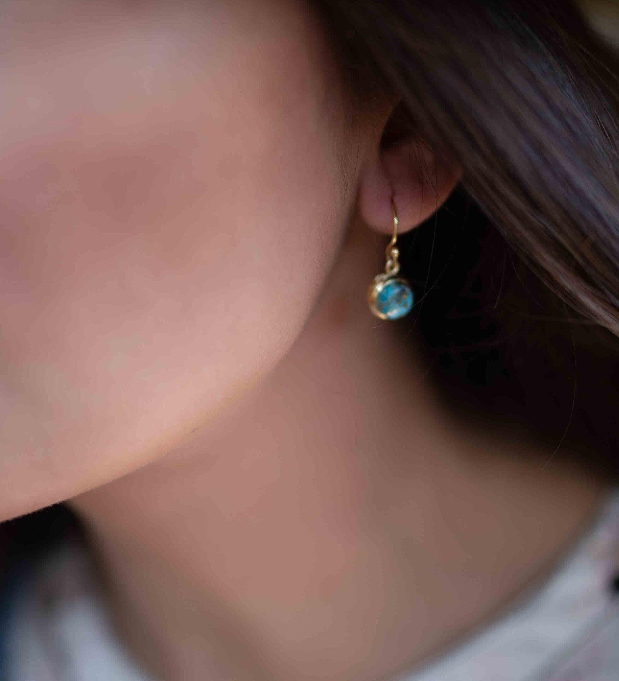Copper Turquoise Earrings ~ Dangle ~ Jewelry ~ 18k Gold Plated ~ Natural ~ Minimalist Everyday ~ Gift for Her ~ Boho ~ Hippie ~ ME200