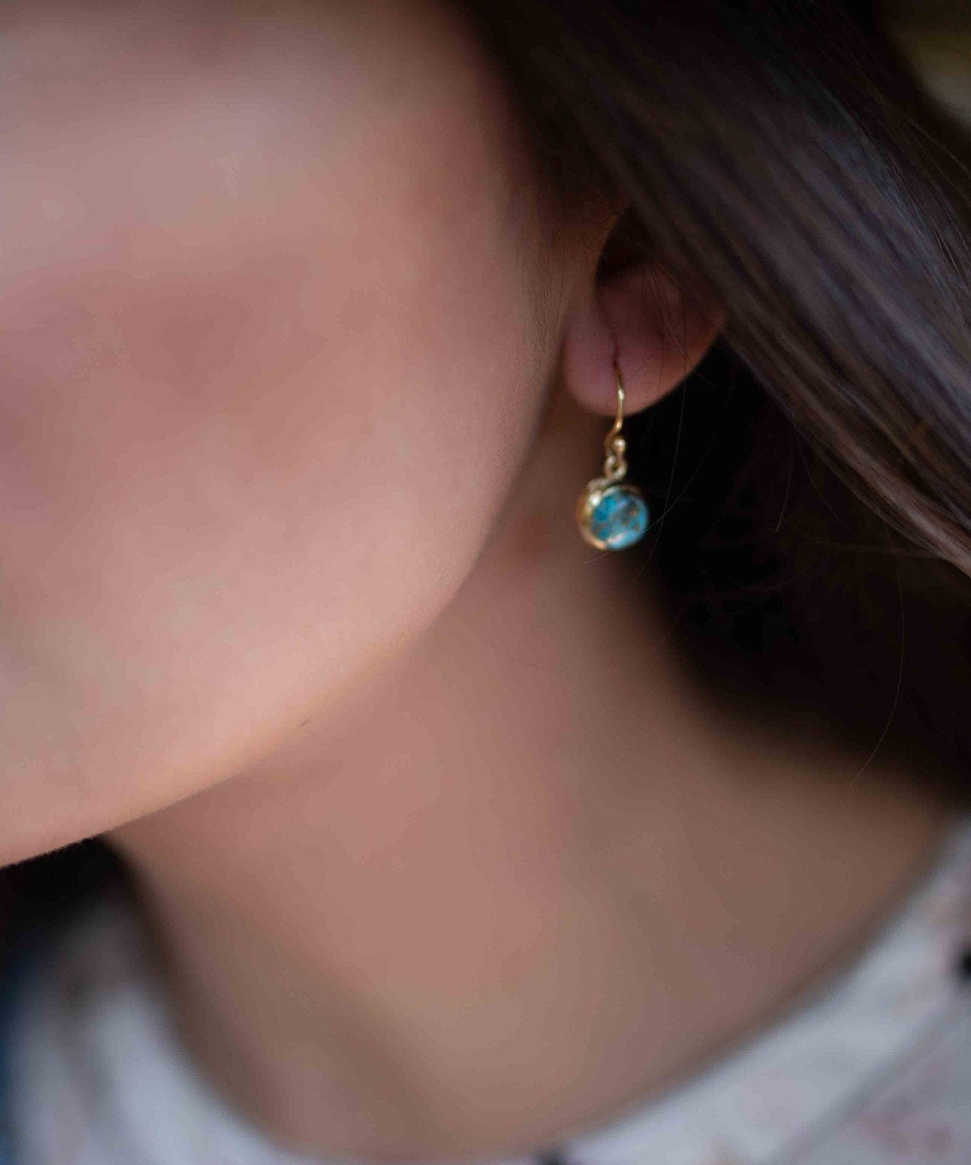 Copper Turquoise Earrings ~ Dangle ~ Jewelry ~ 18k Gold Plated ~ Natural ~ Minimalist Everyday ~ Gift for Her ~ Boho ~ Hippie ~ ME200