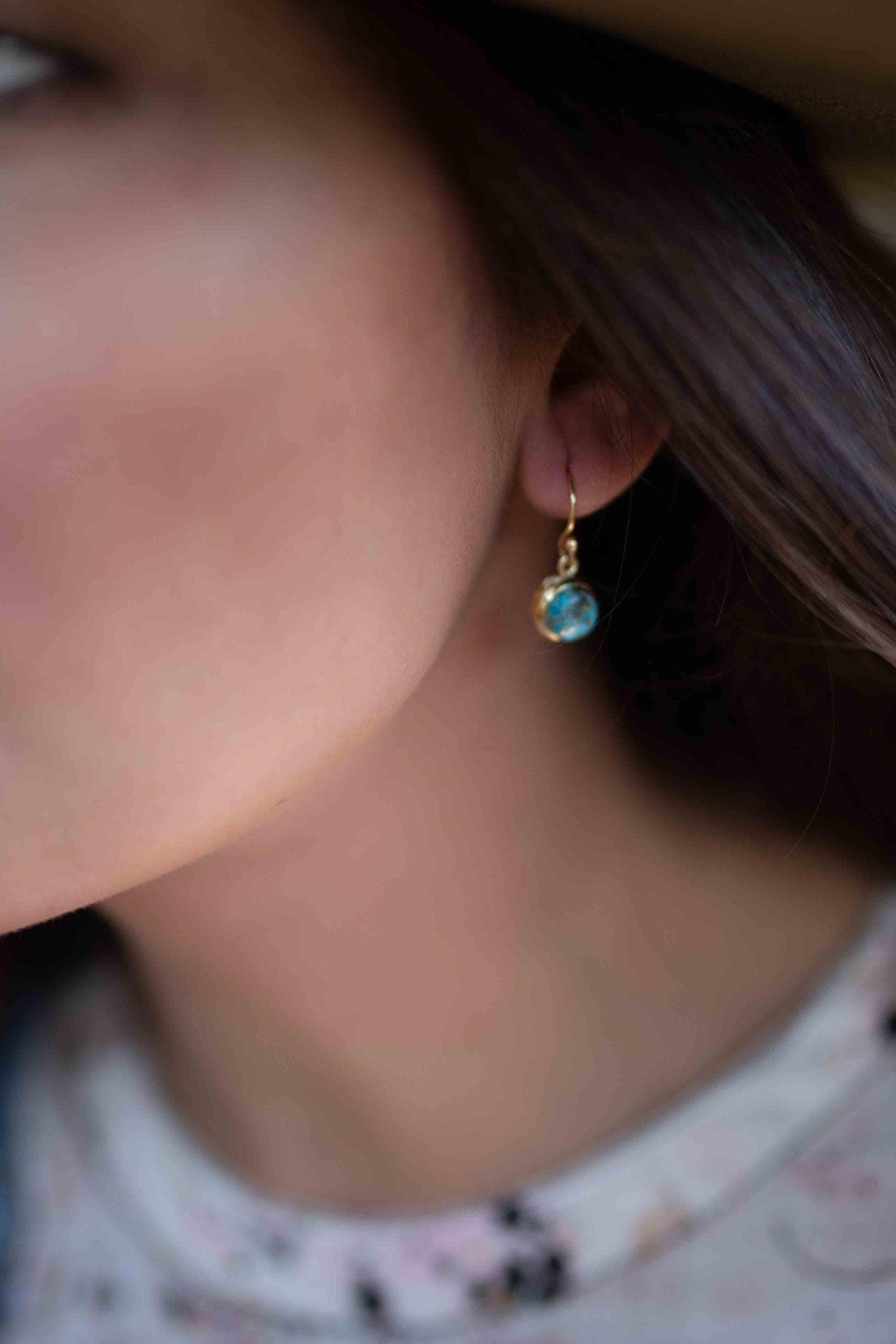 Copper Turquoise Earrings ~ Dangle ~ Jewelry ~ 18k Gold Plated ~ Natural ~ Minimalist Everyday ~ Gift for Her ~ Boho ~ Hippie ~ ME200