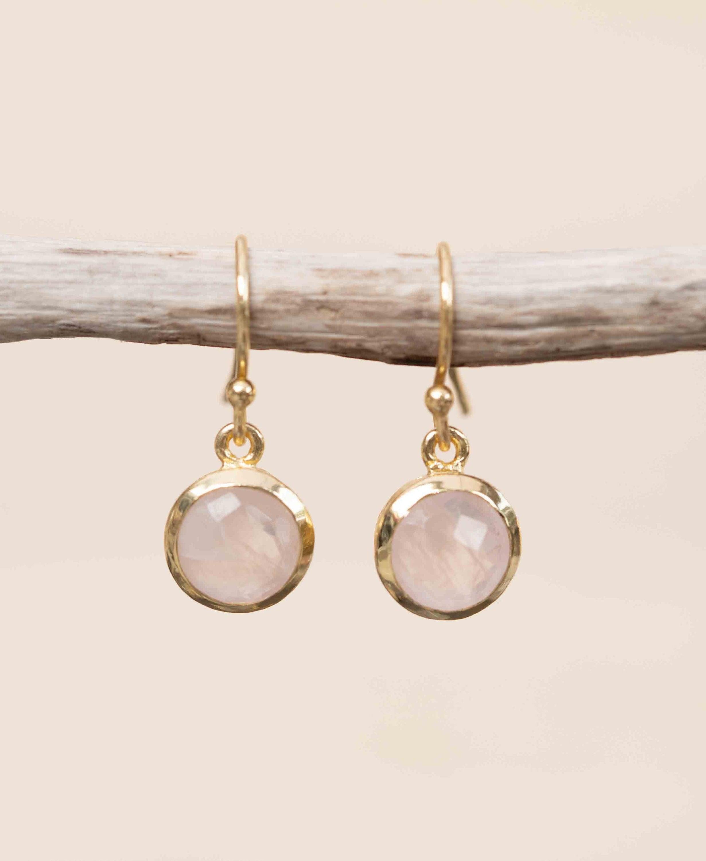 Rose Quartz 18k Gold Plated Earrings ~ Gemstone ~ Dangle Earrings ~ Round ~ Handmade ~ Jewelry ~ Gift for her ~ ME199