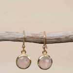 Rose Quartz 18k Gold Plated Earrings ~ Gemstone ~ Dangle Earrings ~ Round ~ Handmade ~ Jewelry ~ Gift for her ~ ME199