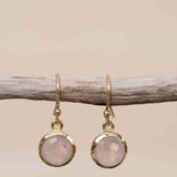 Rose Quartz 18k Gold Plated Earrings ~ Gemstone ~ Dangle Earrings ~ Round ~ Handmade ~ Jewelry ~ Gift for her ~ ME199