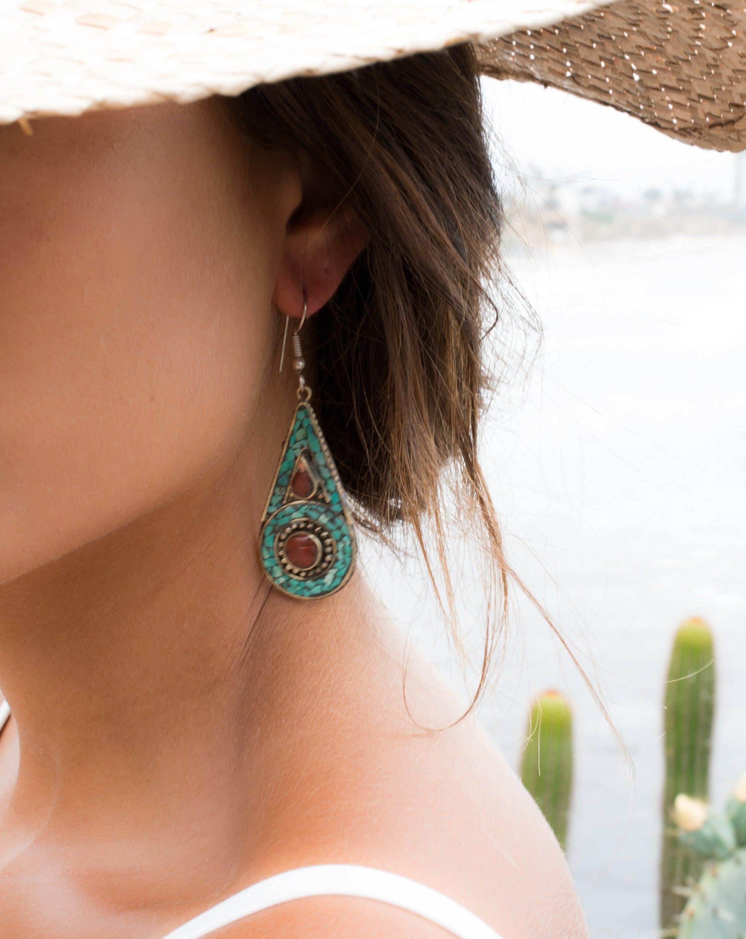 Joyse Turquoise Tibetan Earrings ~German Silver ~ SME048 - Maresia Jewelry