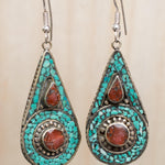 Joyse Turquoise Tibetan Earrings ~German Silver ~ SME048 - Maresia Jewelry
