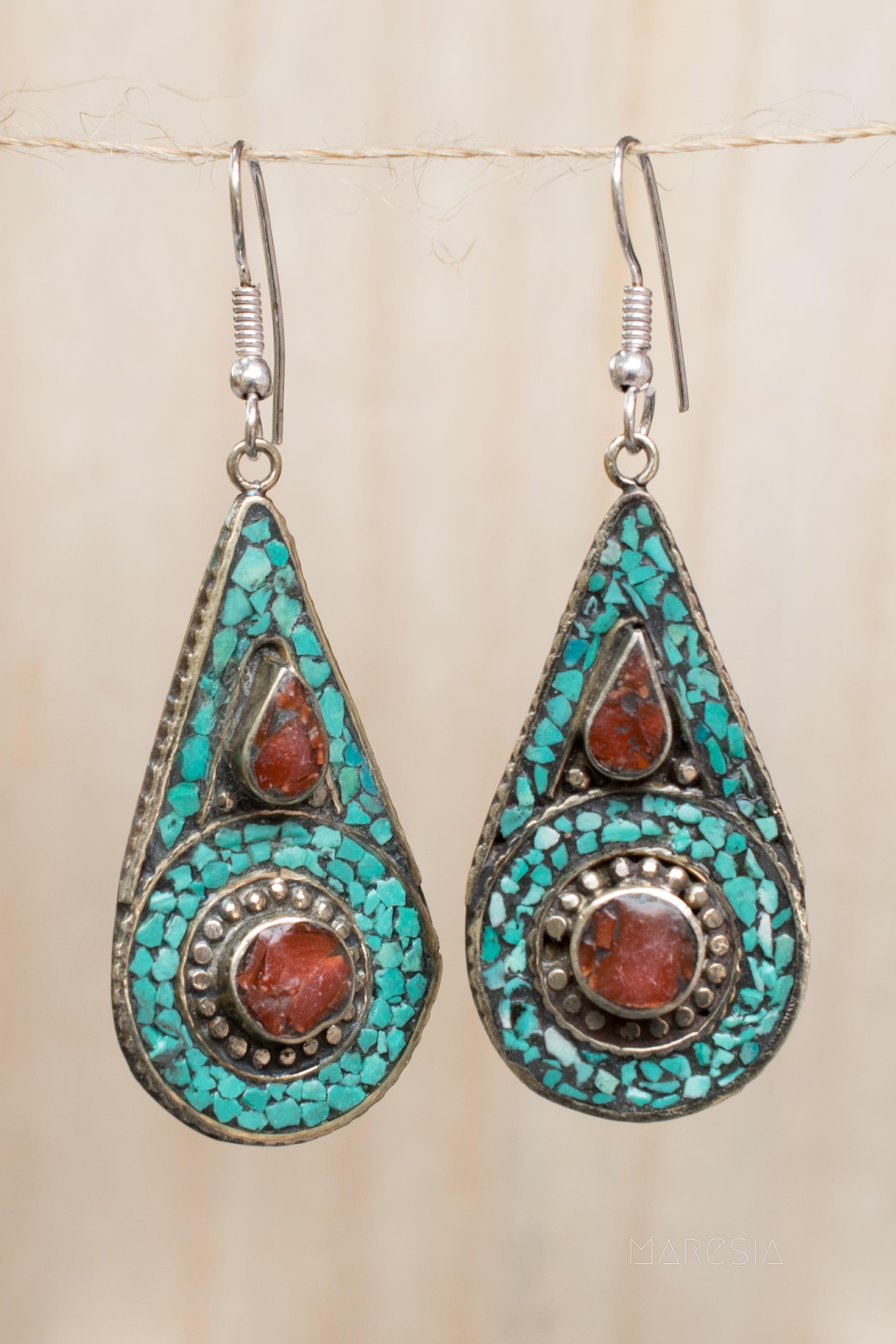 Joyse Turquoise Tibetan Earrings ~German Silver ~ SME048 - Maresia Jewelry