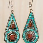 Joyse Turquoise Tibetan Earrings ~German Silver ~ SME048 - Maresia Jewelry