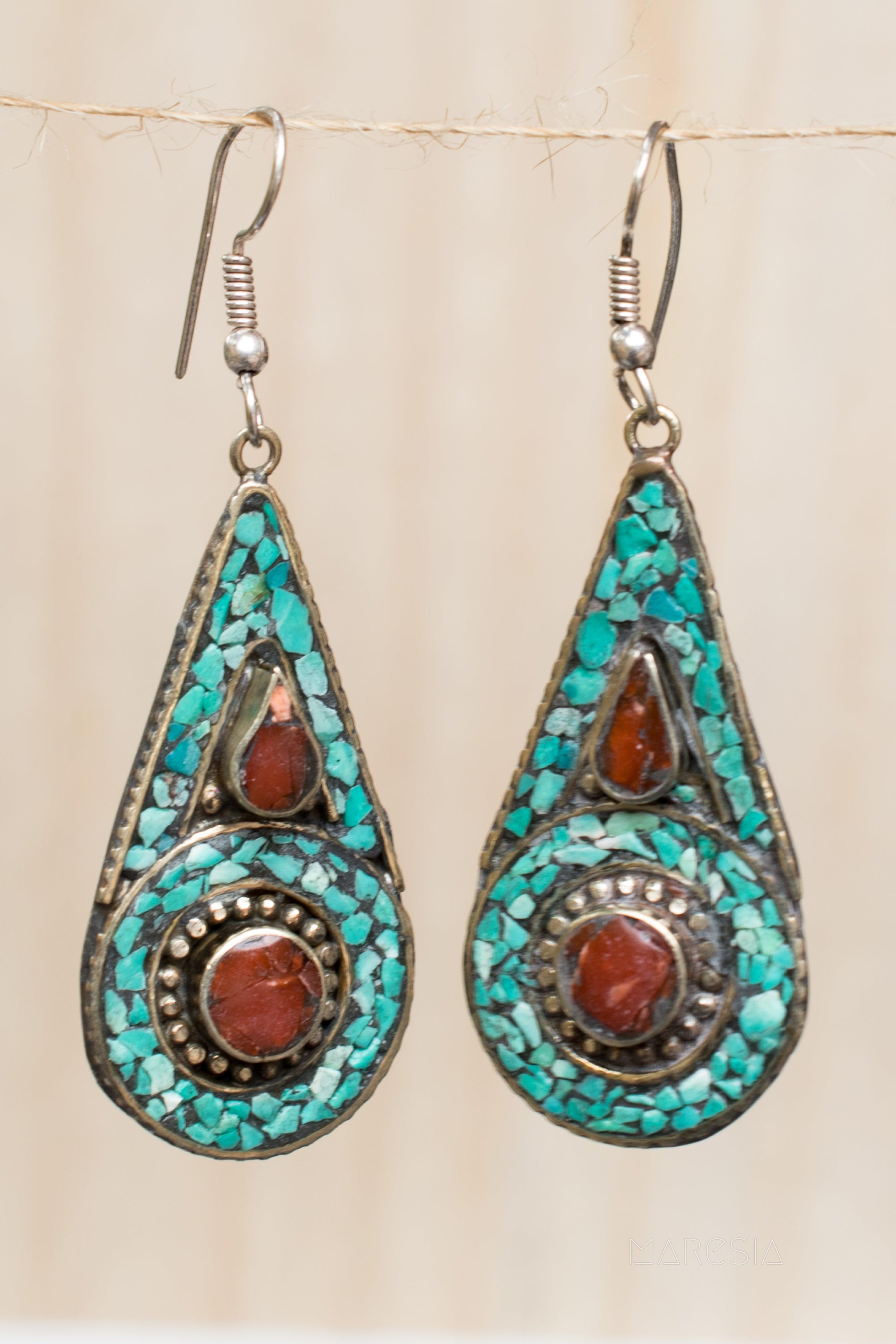Joyse Turquoise Tibetan Earrings ~German Silver ~ SME048 - Maresia Jewelry