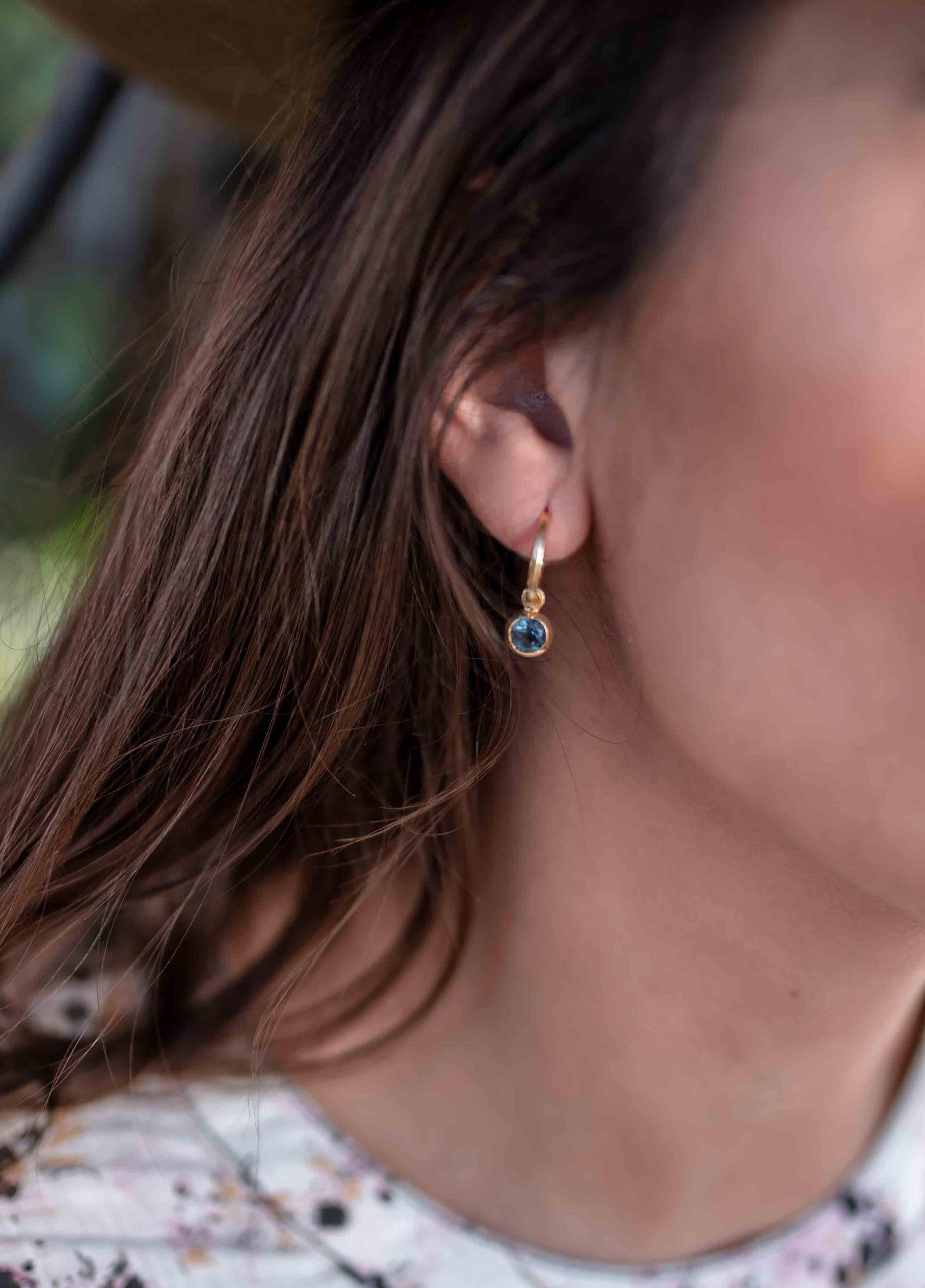 Iolite hydro Earrings ~ Stud ~ Jewelry ~ 18k Gold Plated ~ Natural ~ Minimalist Everyday ~ Gift for Her ~ Boho ~ Hippie ~ ME202