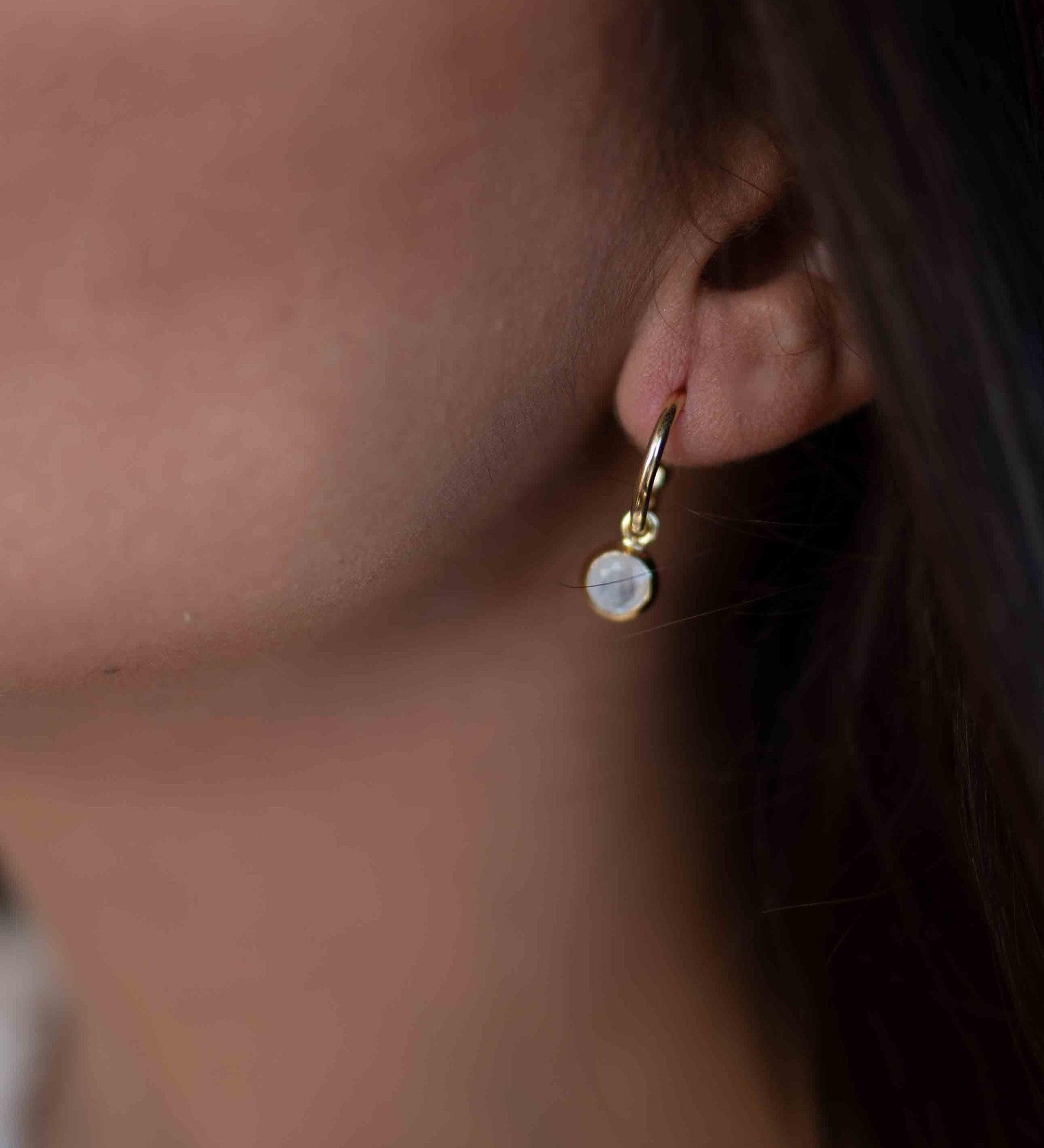 Moonstone Earrings ~ Stud ~ Jewelry ~ 18k Gold Plated ~ Natural ~ Minimalist Everyday ~ Gift for Her ~ Boho ~ Hippie ~ ME201