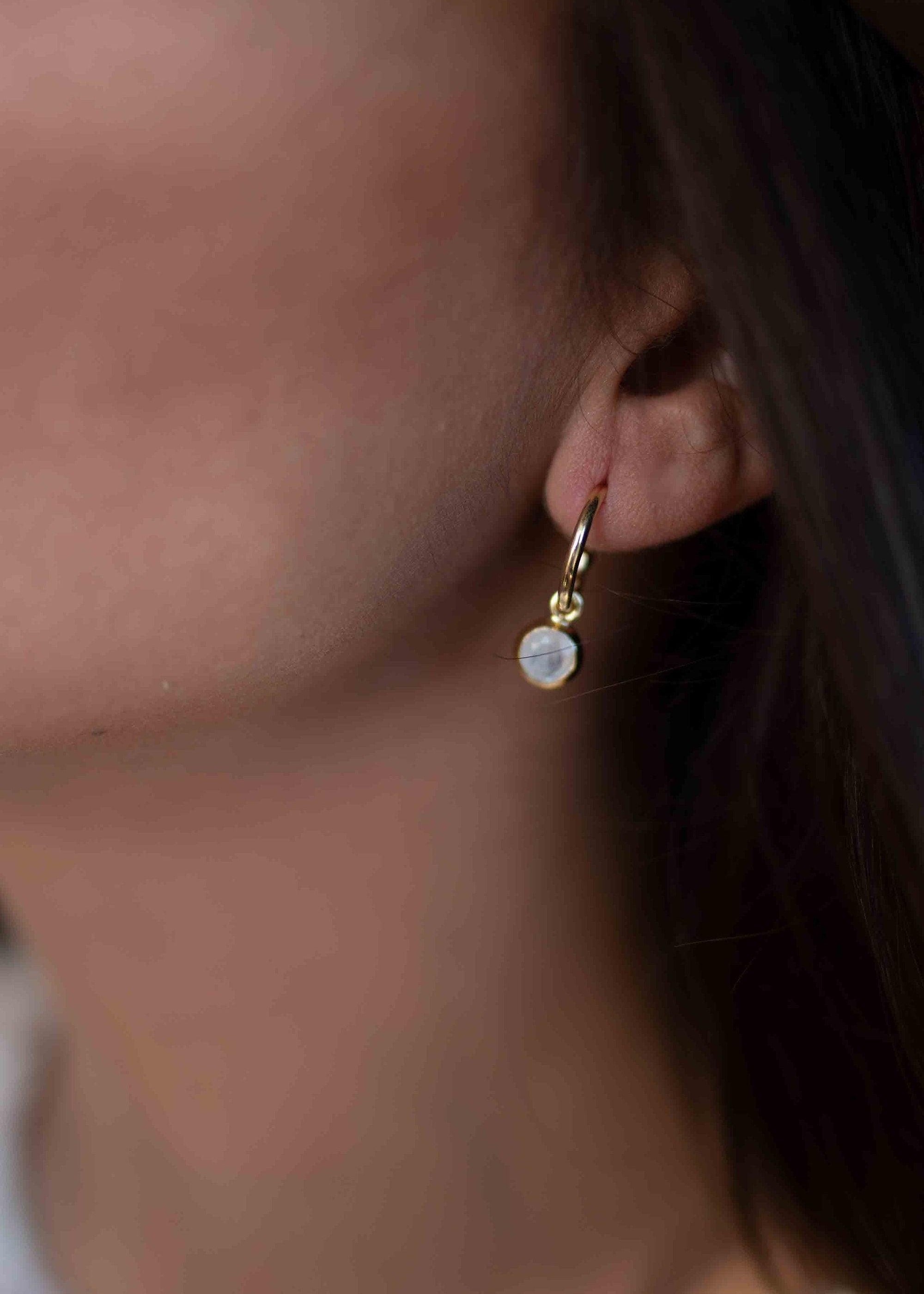 Moonstone Earrings ~ Stud ~ Jewelry ~ 18k Gold Plated ~ Natural ~ Minimalist Everyday ~ Gift for Her ~ Boho ~ Hippie ~ ME201