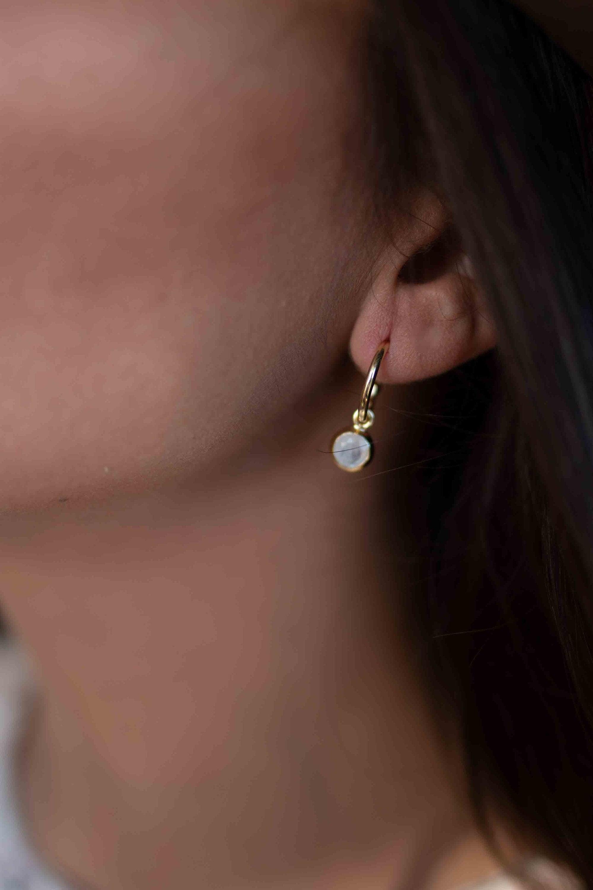 Moonstone Earrings ~ Stud ~ Jewelry ~ 18k Gold Plated ~ Natural ~ Minimalist Everyday ~ Gift for Her ~ Boho ~ Hippie ~ ME201