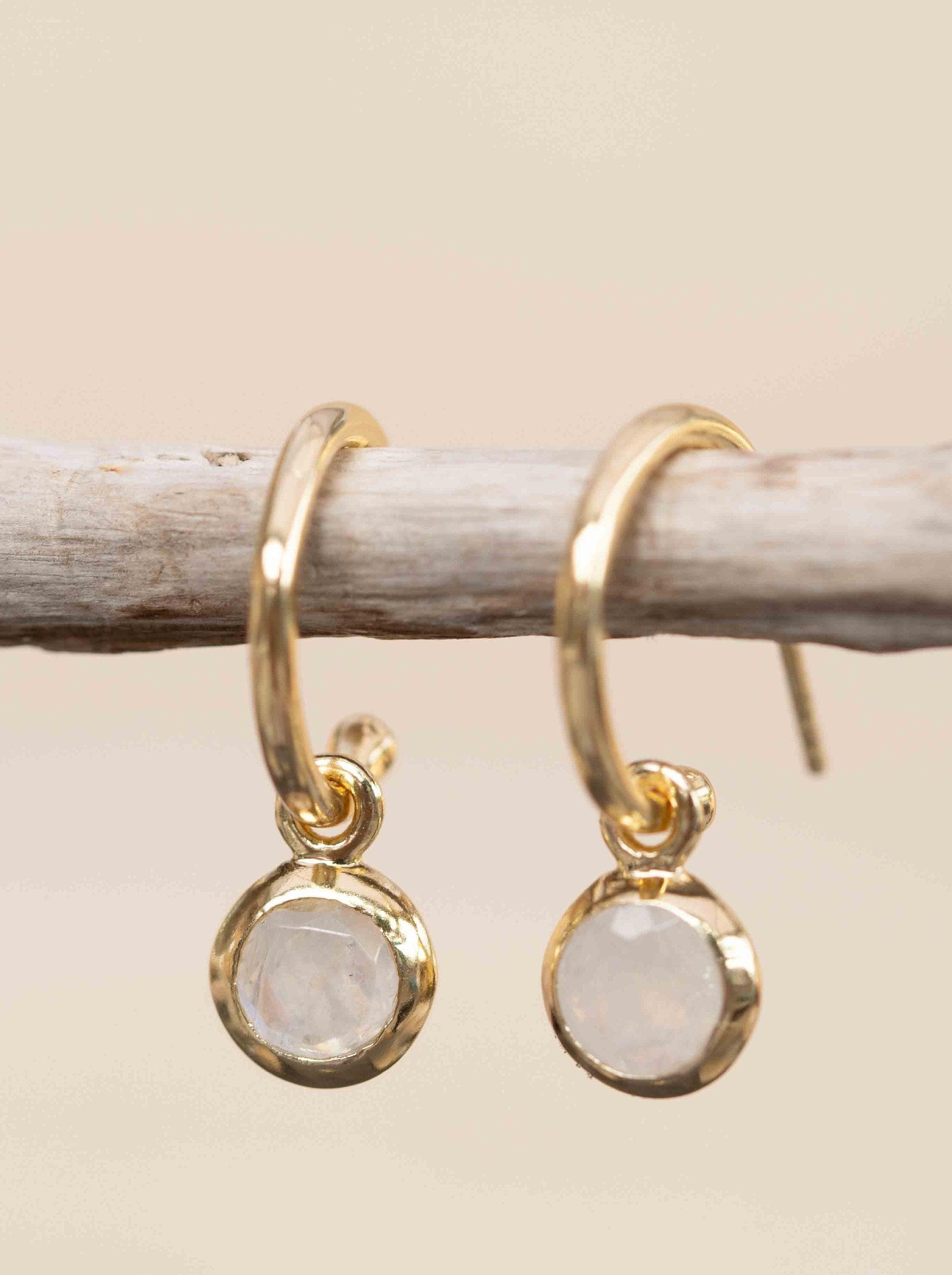 Moonstone Earrings ~ Stud ~ Jewelry ~ 18k Gold Plated ~ Natural ~ Minimalist Everyday ~ Gift for Her ~ Boho ~ Hippie ~ ME201
