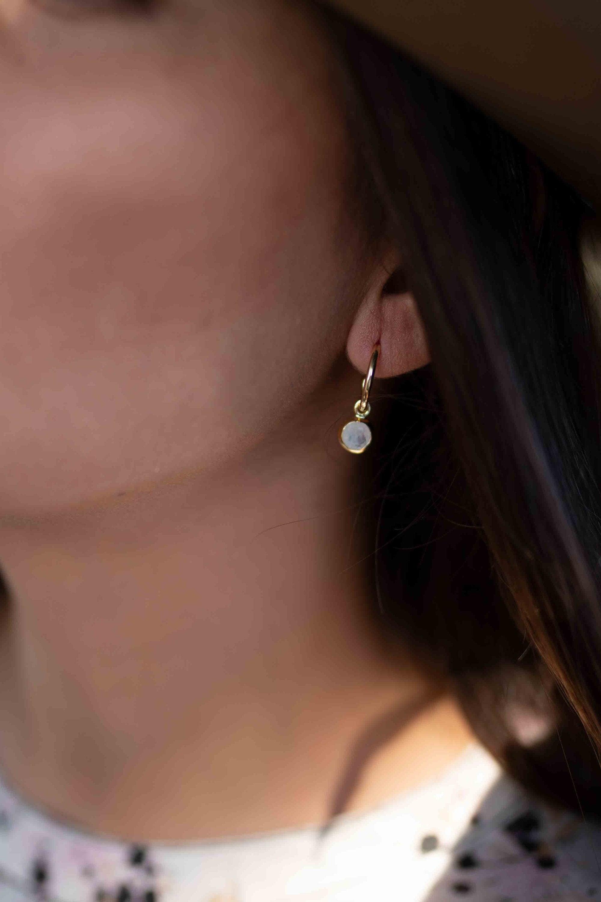 Moonstone Earrings ~ Stud ~ Jewelry ~ 18k Gold Plated ~ Natural ~ Minimalist Everyday ~ Gift for Her ~ Boho ~ Hippie ~ ME201