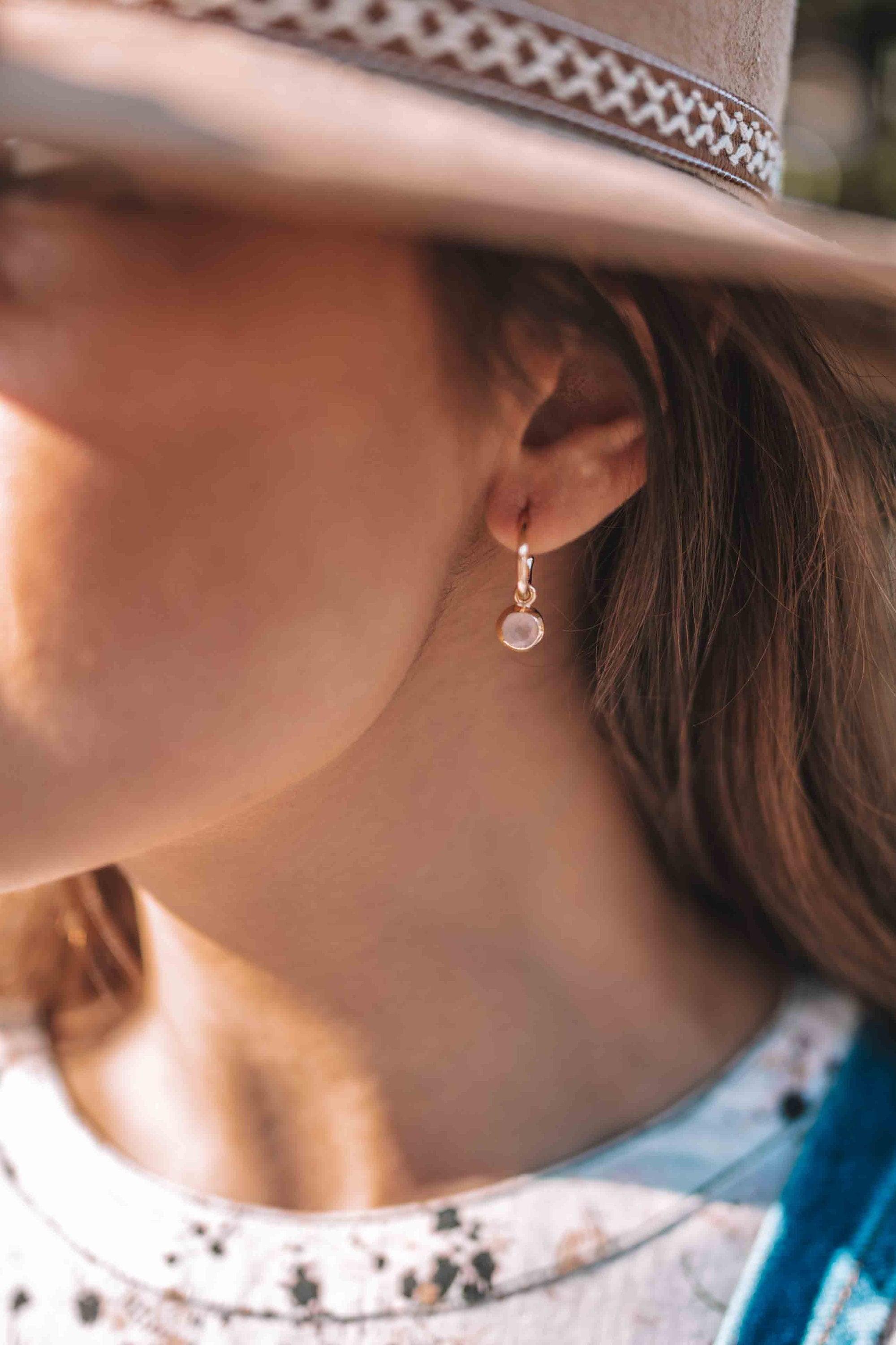 Rose Quartz Earrings ~ Stud ~ Jewelry ~ 18k Gold Plated ~ Natural ~ Minimalist Everyday ~ Gift for Her ~ Boho ~ Hippie ~ ME205