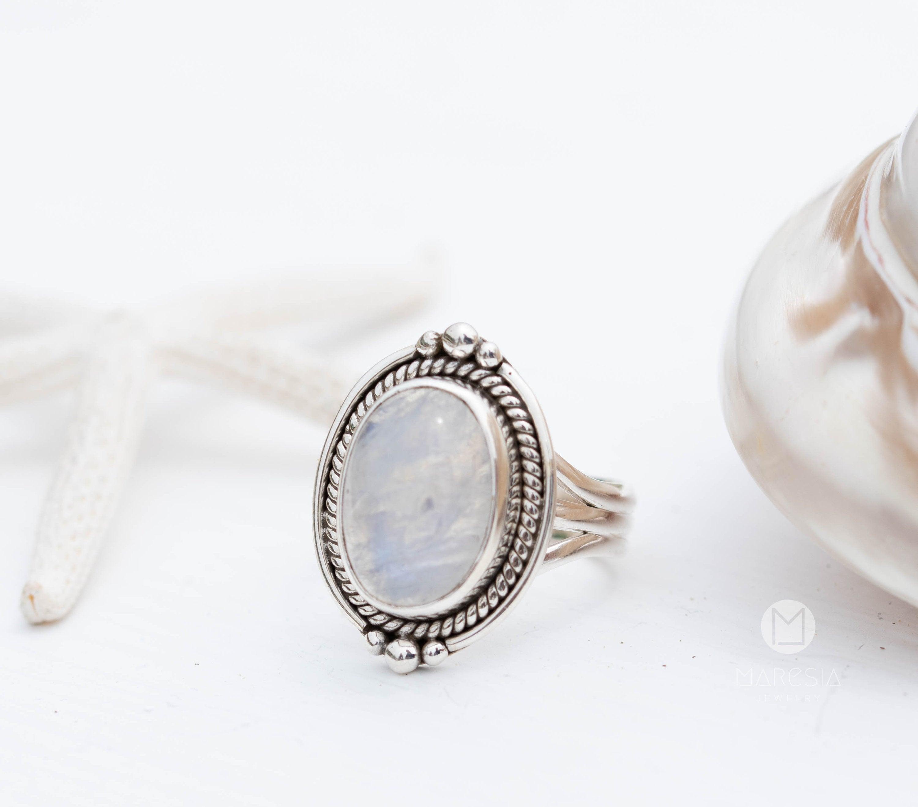 Moonstone ~ Sterling Silver 925 ~ Handmade ~ Gemstone ~ Statement ~ Everyday ~  Oval stone ~ Hippie ~Bohemian~June Birthstone MR263