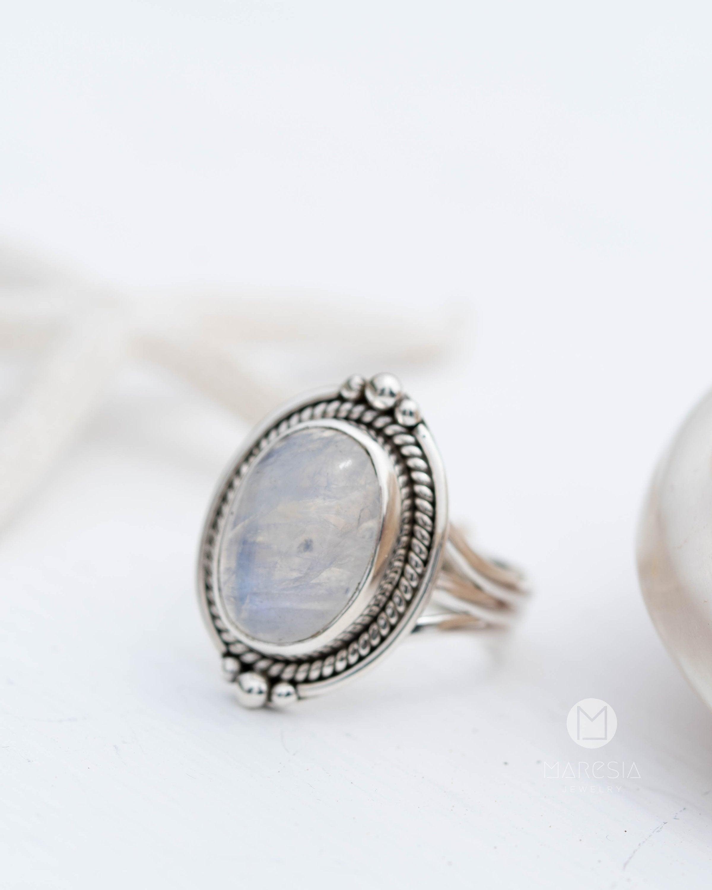 Moonstone ~ Sterling Silver 925 ~ Handmade ~ Gemstone ~ Statement ~ Everyday ~  Oval stone ~ Hippie ~Bohemian~June Birthstone MR263