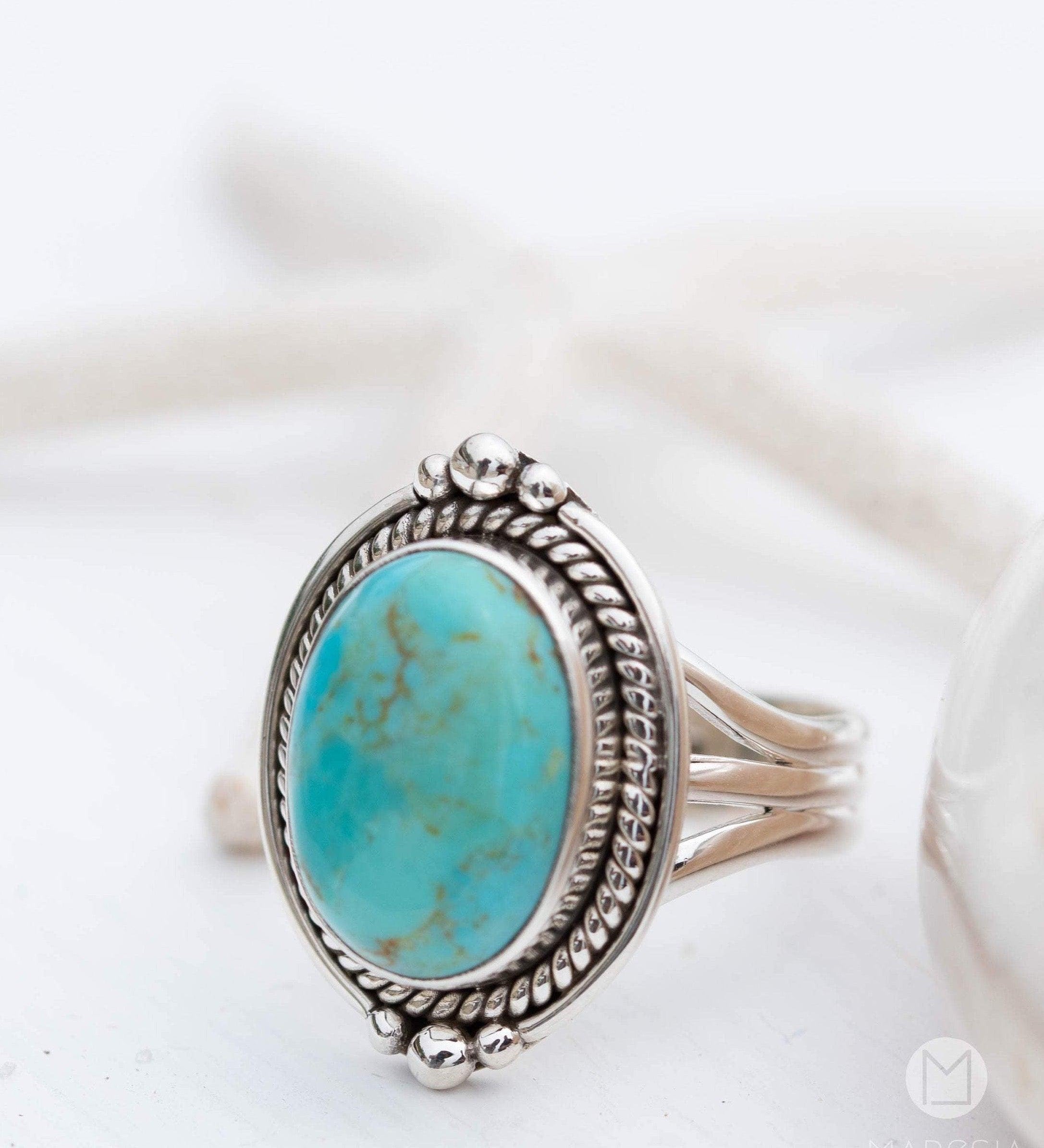 Turquoise Ring ~ Sterling Silver 925 ~ Handmade ~ Statement ~ Hippie ~ Bohemian ~ Jewelry ~Gift For Her ~Gemstone~December Birthstone~ MR262