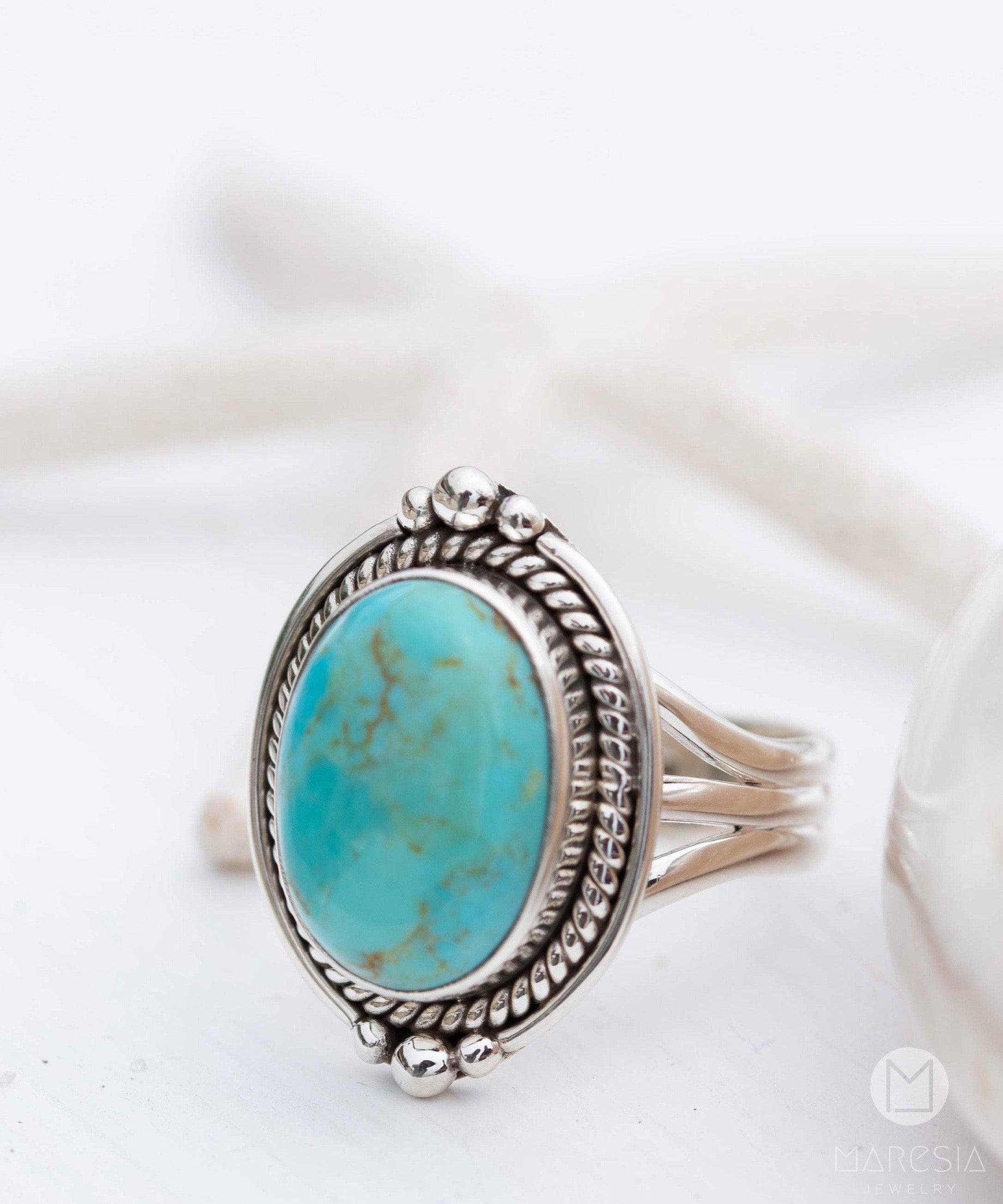 Turquoise Ring ~ Sterling Silver 925 ~ Handmade ~ Statement ~ Hippie ~ Bohemian ~ Jewelry ~Gift For Her ~Gemstone~December Birthstone~ MR262