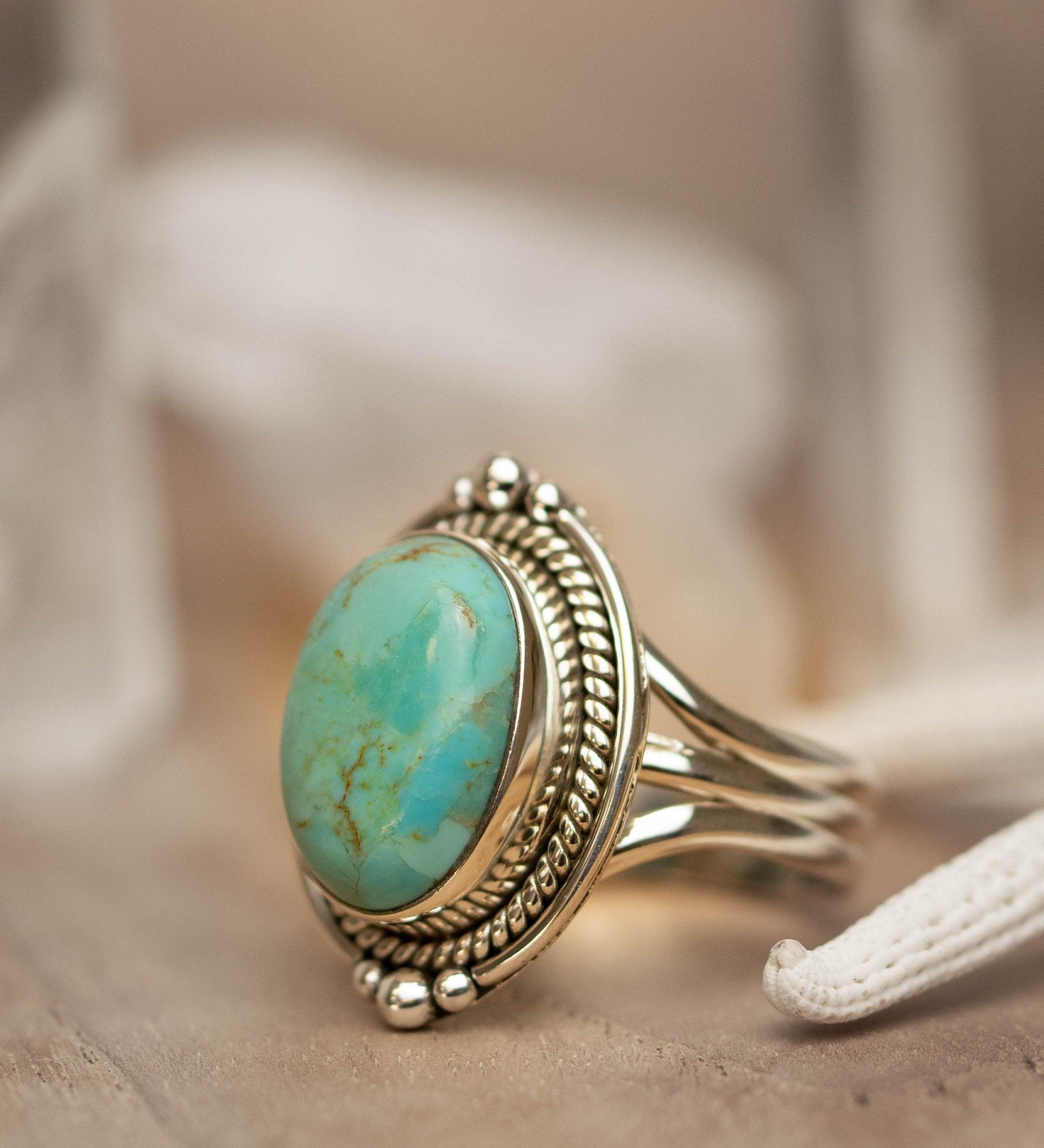 Turquoise Ring ~ Sterling Silver 925 ~ Handmade ~ Statement ~ Hippie ~ Bohemian ~ Jewelry ~Gift For Her ~Gemstone~December Birthstone~ MR262