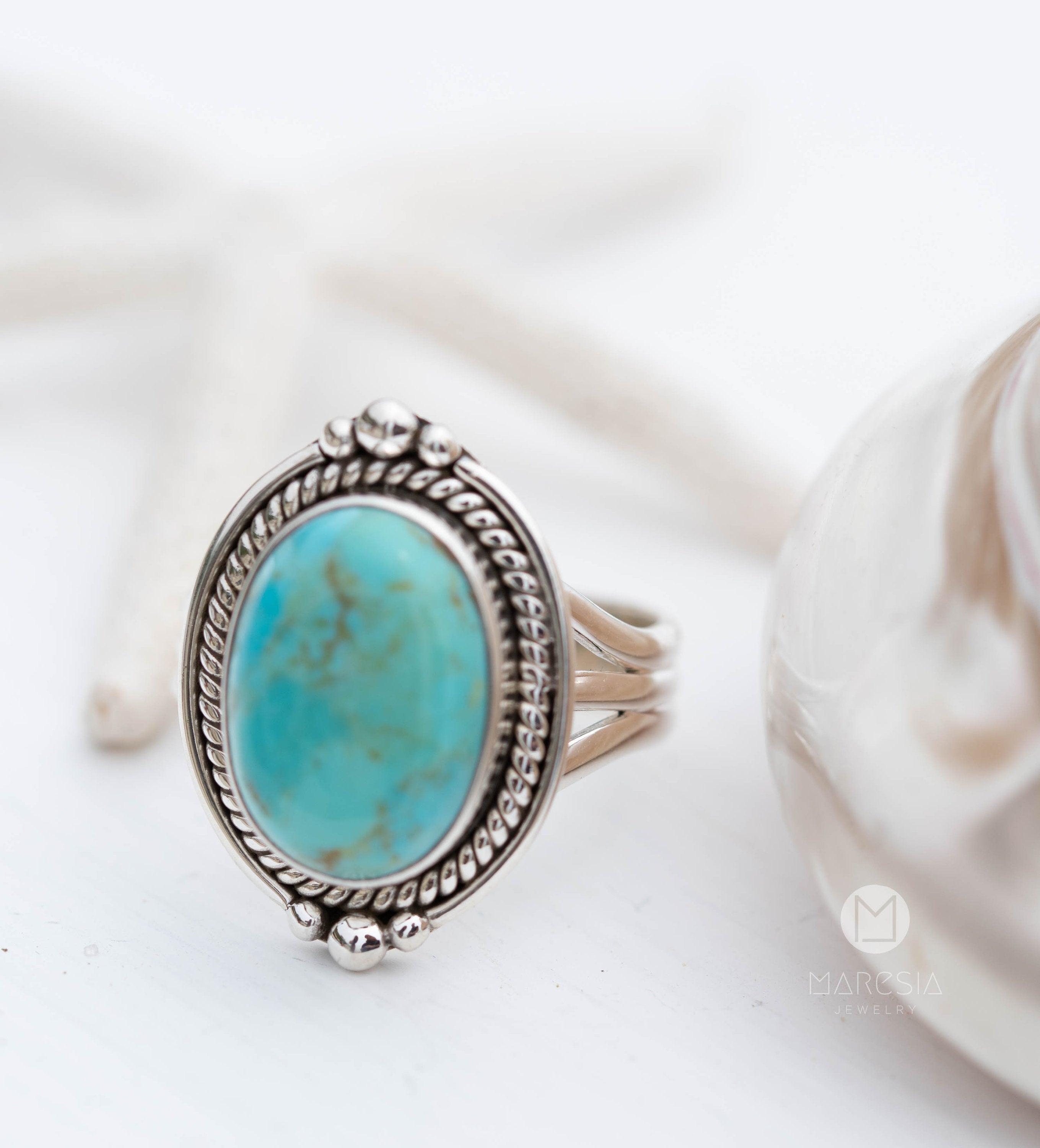 Turquoise Ring ~ Sterling Silver 925 ~ Handmade ~ Statement ~ Hippie ~ Bohemian ~ Jewelry ~Gift For Her ~Gemstone~December Birthstone~ MR262