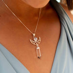 Moonstone & Crystal Clear quartz Pendant ~Half moon ~ Sterling Silver 925  ~ Delicate ~ Bohemian ~  Charm ~ MN079