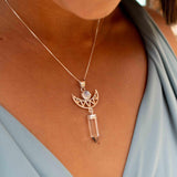 Moonstone & Crystal Clear quartz Pendant ~Half moon ~ Sterling Silver 925  ~ Delicate ~ Bohemian ~  Charm ~ MN079