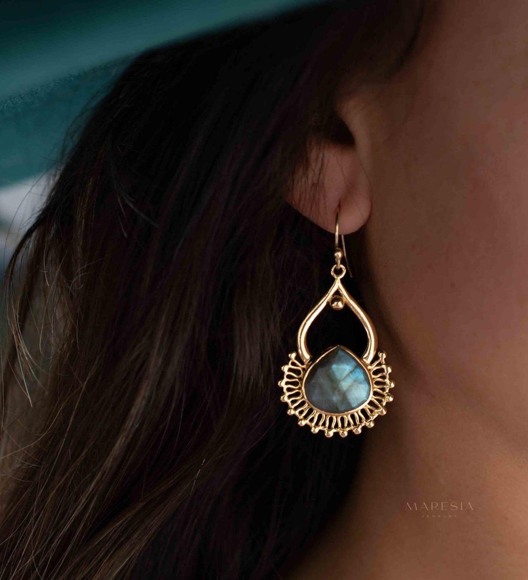 Labradorite 18k Gold Plated Earrings ~ Gemstone ~ Dangle Earrings ~ Boho design~ Handmade ~ Jewelry ~ Gift for her ~ ME186