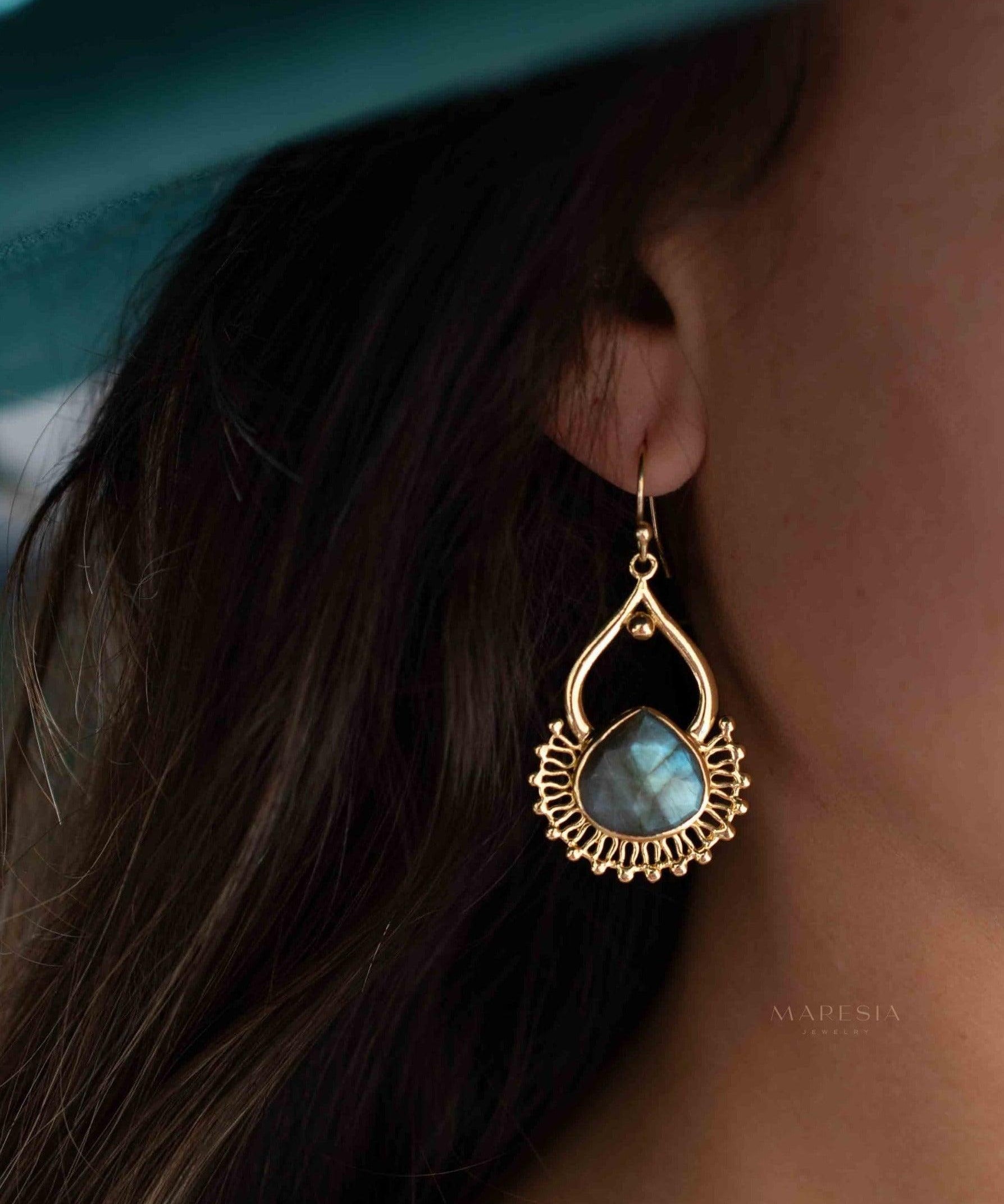 Labradorite 18k Gold Plated Earrings ~ Gemstone ~ Dangle Earrings ~ Boho design~ Handmade ~ Jewelry ~ Gift for her ~ ME186