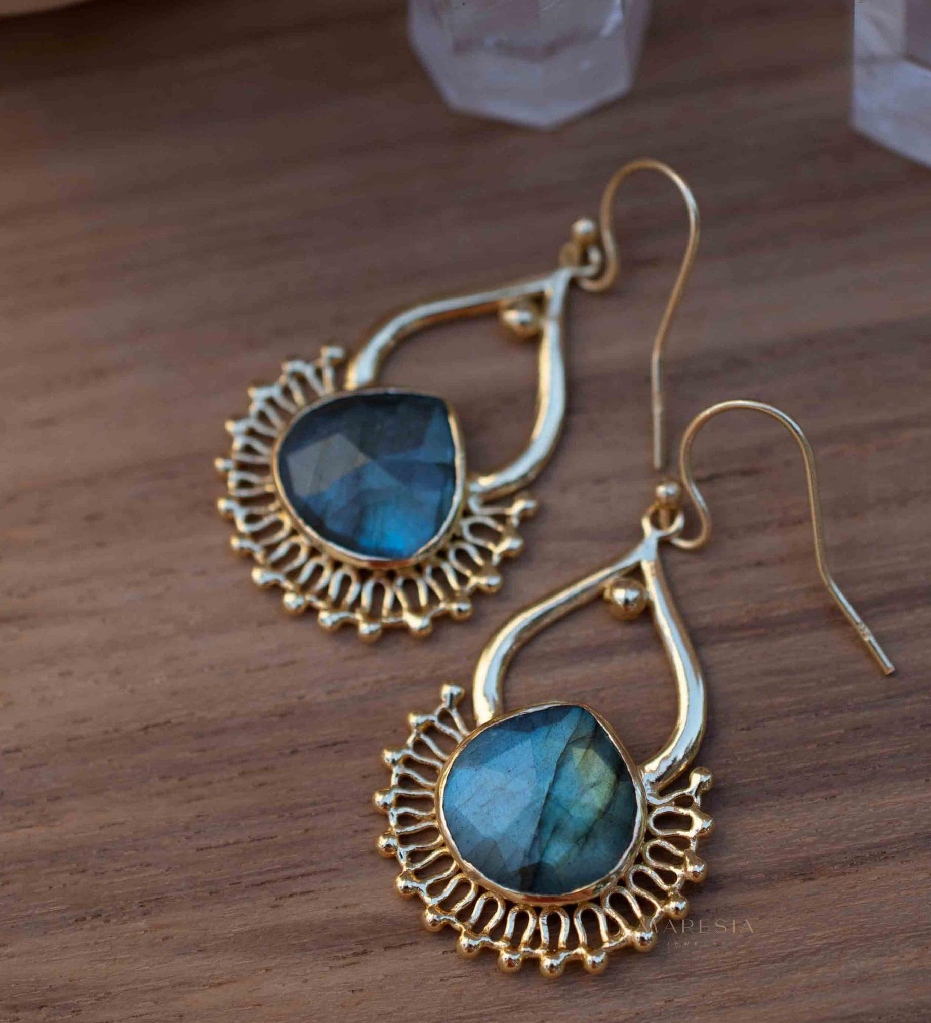 Labradorite 18k Gold Plated Earrings ~ Gemstone ~ Dangle Earrings ~ Boho design~ Handmade ~ Jewelry ~ Gift for her ~ ME186