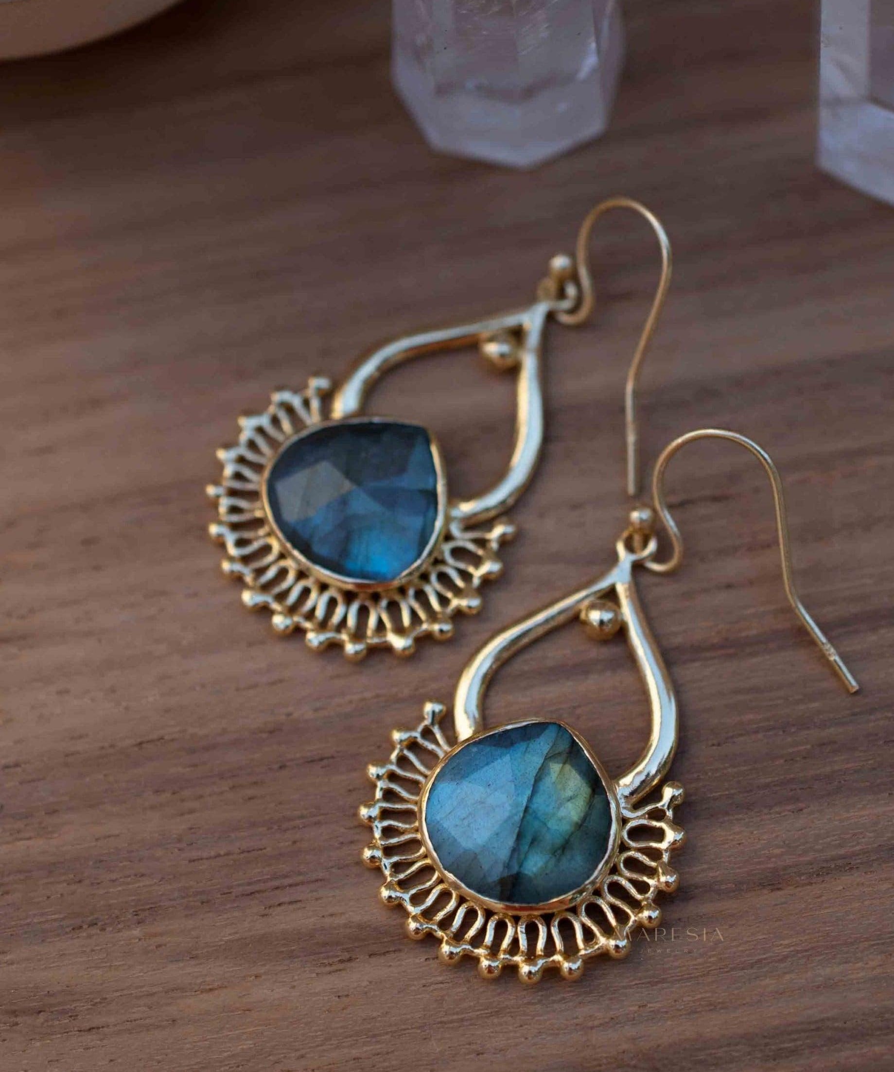 Labradorite 18k Gold Plated Earrings ~ Gemstone ~ Dangle Earrings ~ Boho design~ Handmade ~ Jewelry ~ Gift for her ~ ME186