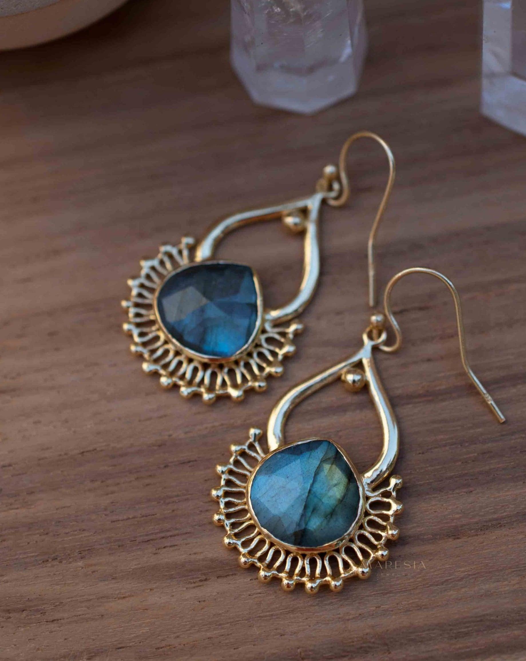 Labradorite 18k Gold Plated Earrings ~ Gemstone ~ Dangle Earrings ~ Boho design~ Handmade ~ Jewelry ~ Gift for her ~ ME186
